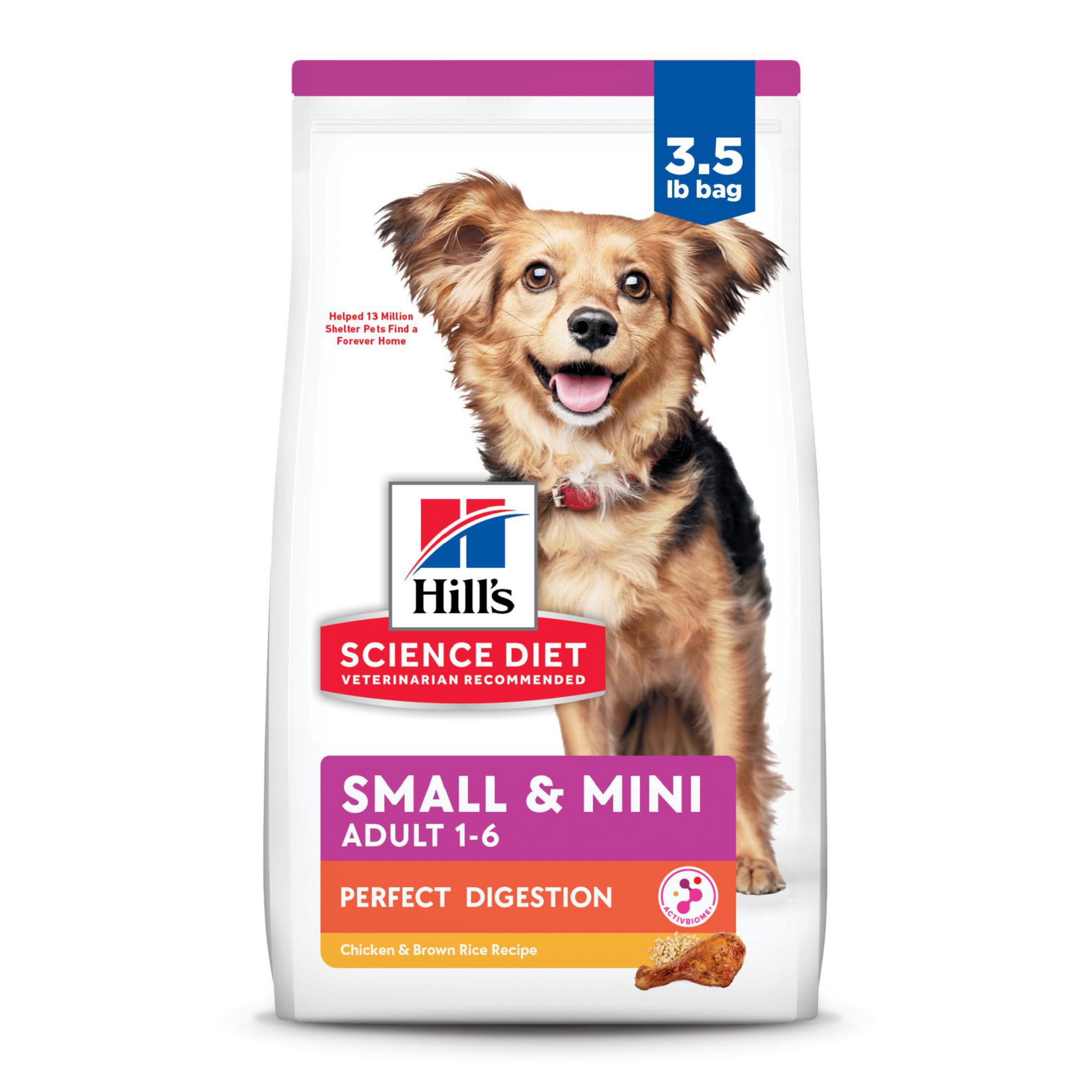 Hills Science Diet Perfect Digestion, Adult 1-6, Small & Mini Breeds Digestive Support, Dry Dog Food, Chicken & Brown Rice, 3.5