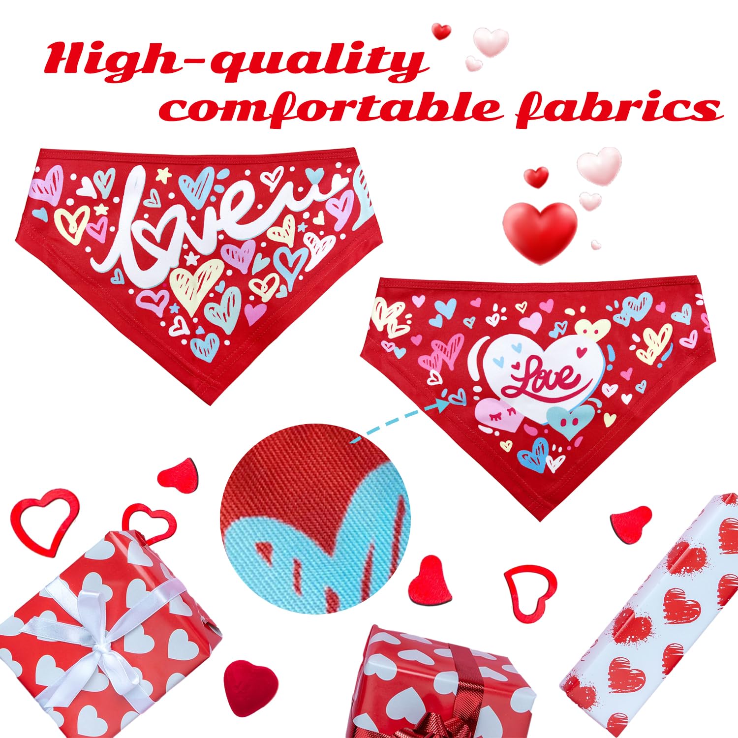 Dzmodz Valentine'S Day Dog Bandanas 2-Pack, Valentine'S Day Pet Scarves For Boys And Girls, Comfortable And Durable Fabric, Suit