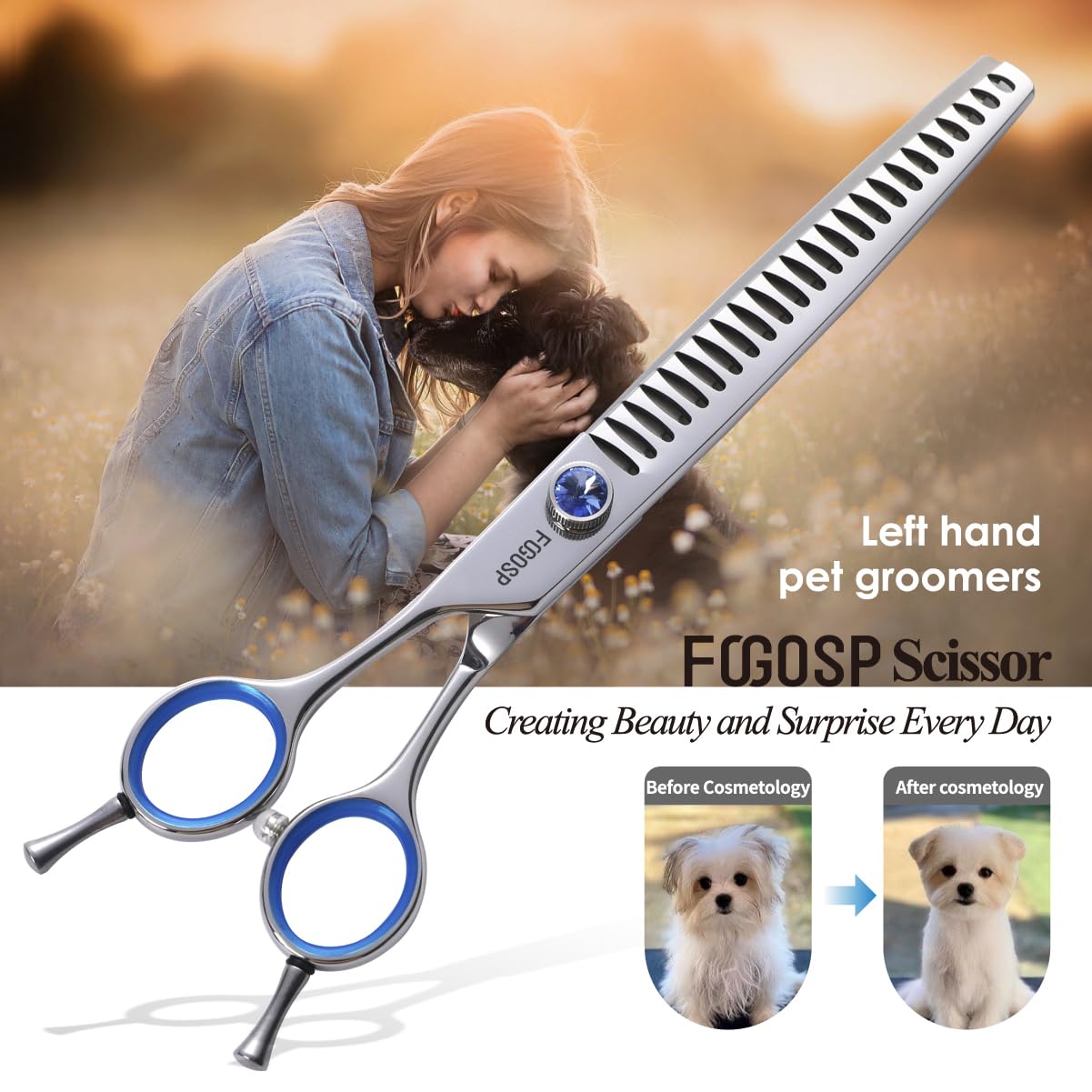 Chunkers Dog Grooming Scissors Left Handed 7.0' Professional Thinning Shears For Dogs Pet Grooming Scissors Chunkers Shears Dog