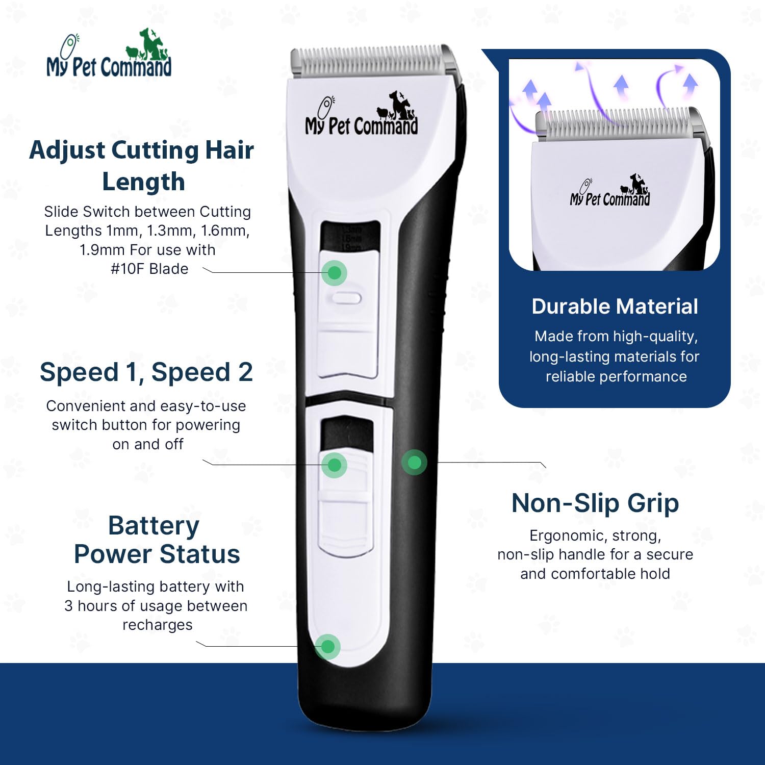 My Pet Command Professional Dog Clippers For Grooming, Cordless Rechargeable Pet Trimmers, Heavy Duty Dog Clippers For Thick Coa