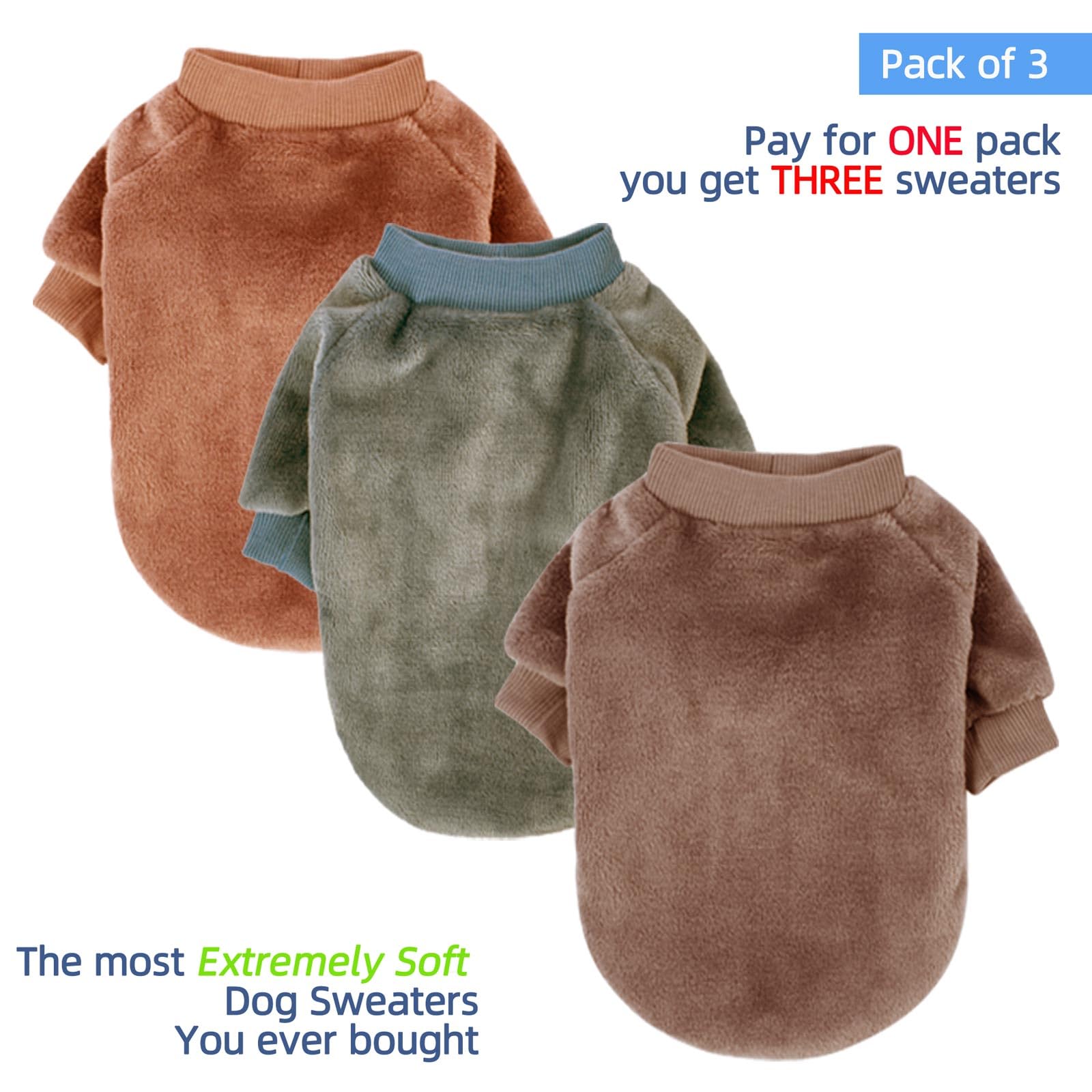 Fabricastle Dog Sweater, 3-Pack Dog & Cat Clothes, Soft And Warm Pet Jackets Xxs For Small Dogs Boy & Cats, Winter Pet Apparel C