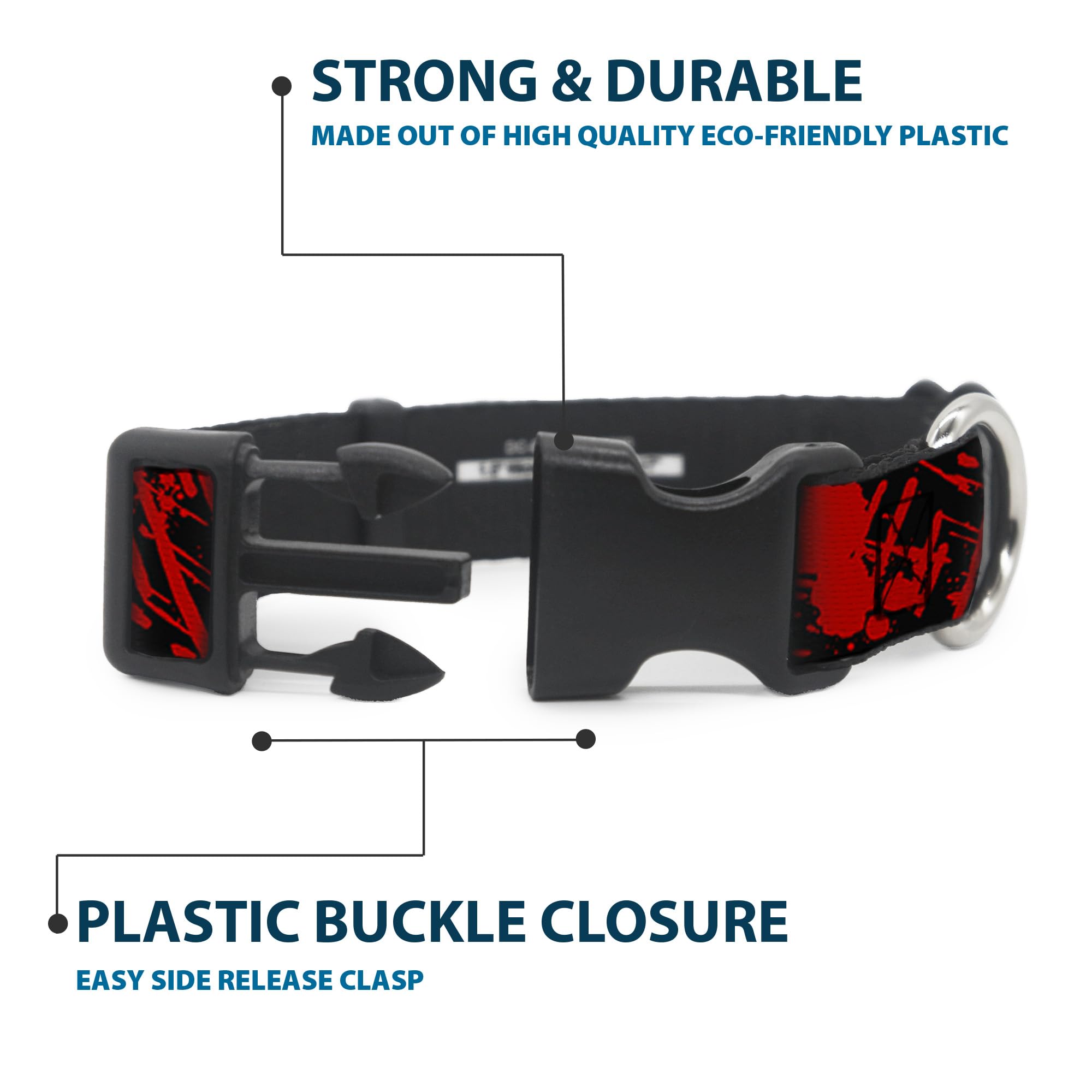 Buckle-Down 16-23 Splatter Black/Red Plastic Clip Collar, Wide Medium