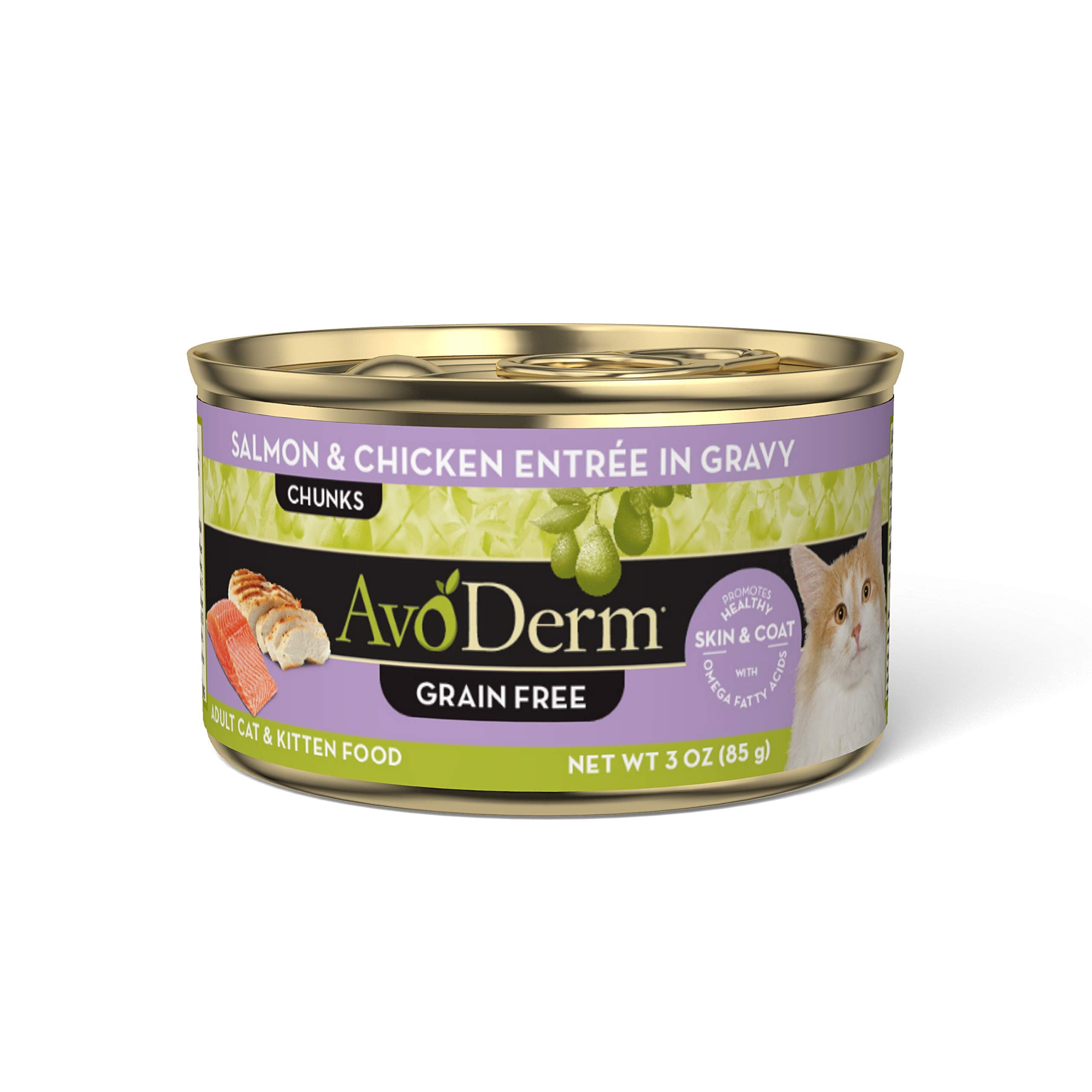 AvoDerm Natural Grain Free Salmon & Chicken Entr  e in Gravy Wet Cat Food 3 oz (Pack of 24)