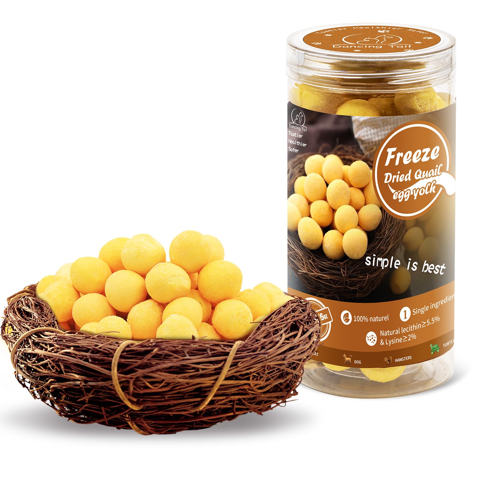 Dancing Tail Freeze Dried Cat and Dog Treats, Limited Ingredient Quail Egg Yolk Healthy Tasty Snacks for Training (4.6 Ounce)