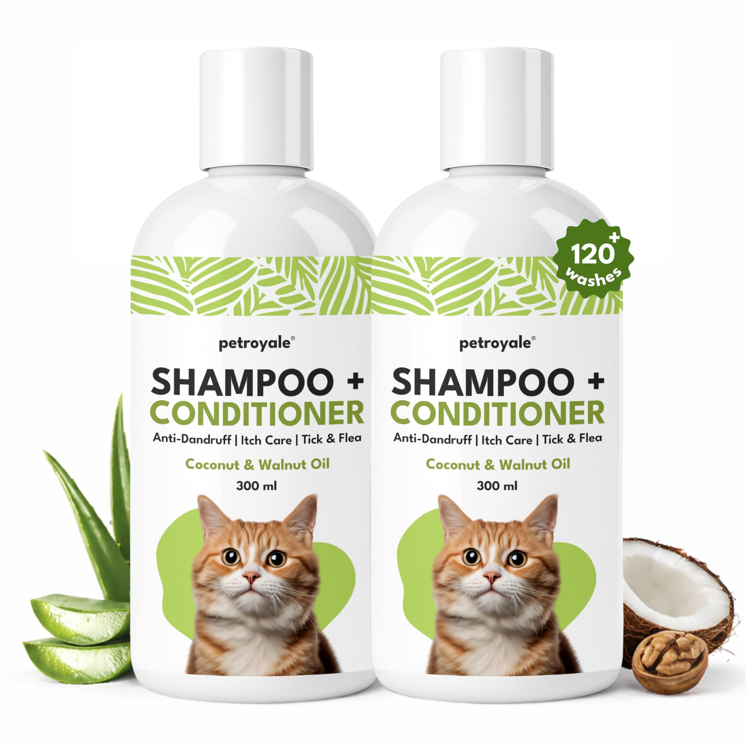 Petroyale 2-In-1 Shampoo + Conditioner For Cats - Anti-Tick & Flea - Dandruff Control - Itch Relief - Cat Shampoo With Avocado, 