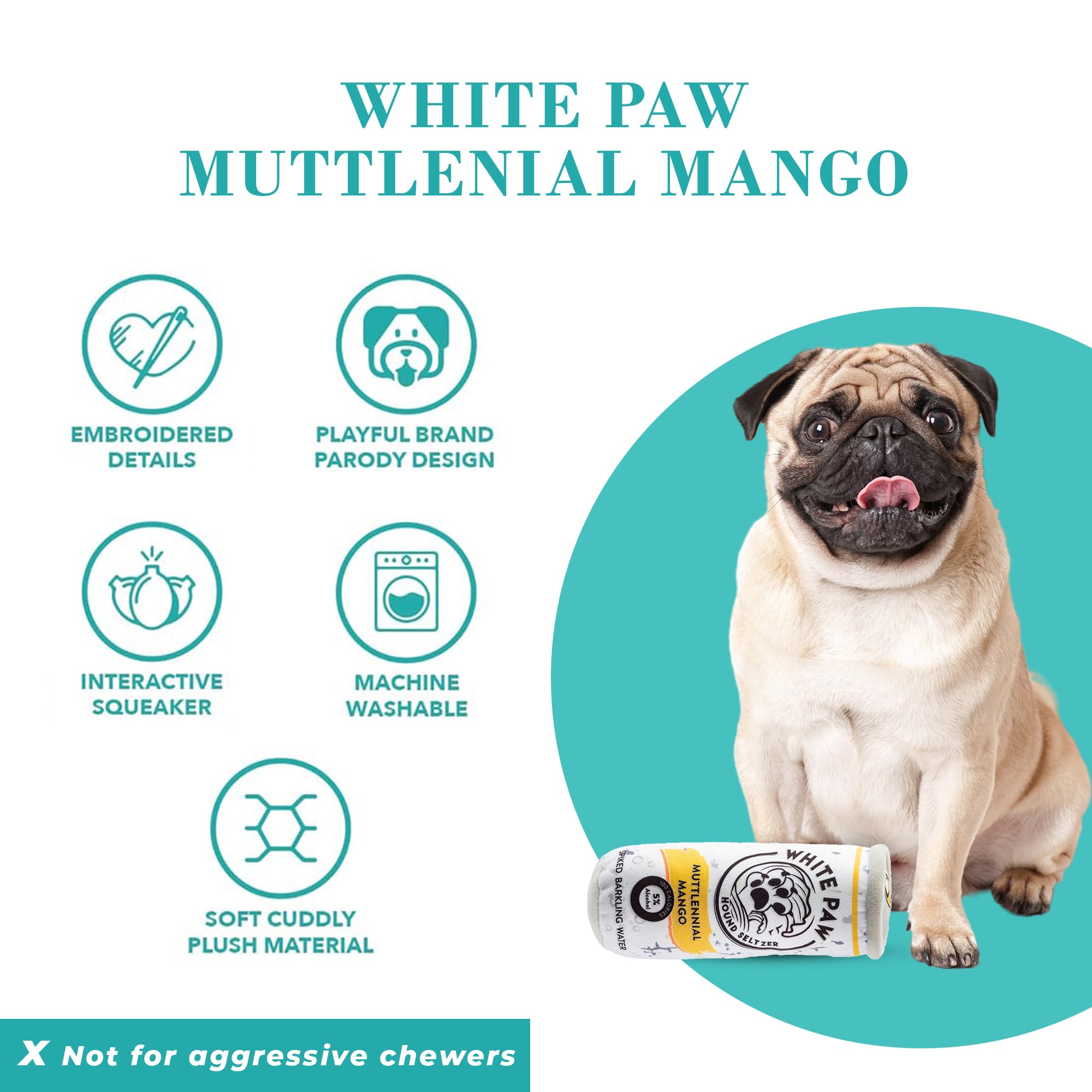 Haute Diggity Dog White Paw Muttlenial Mango, Plush Designer Dog Toys With Interactive Squeaker, Stimulating Pet Enrichment, Mac
