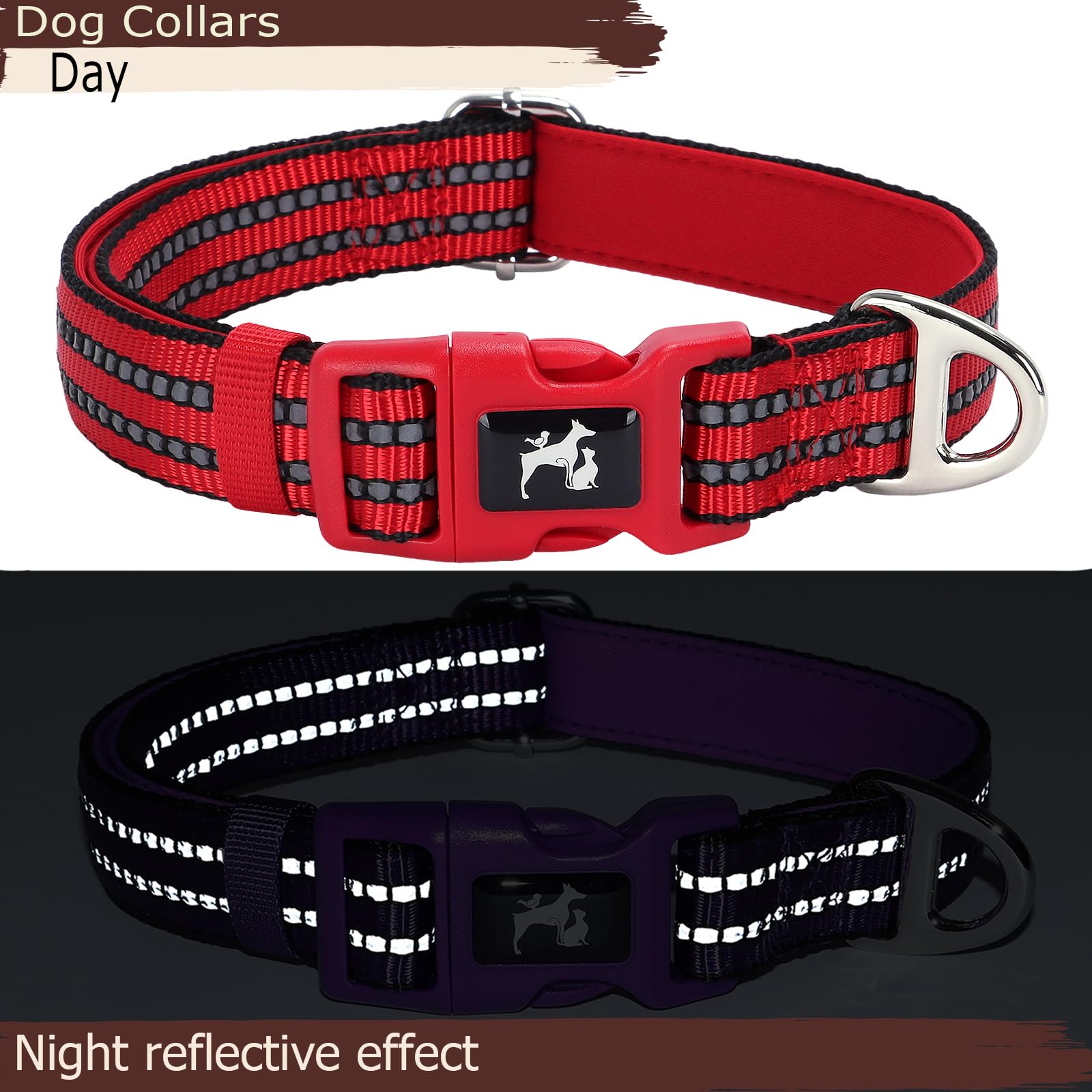 Maowuwujoz Soft Padded Reflective Extra Large Dog Collars,Adjustable Durable Pet Collar With Quick Release Buckle For Walking, R