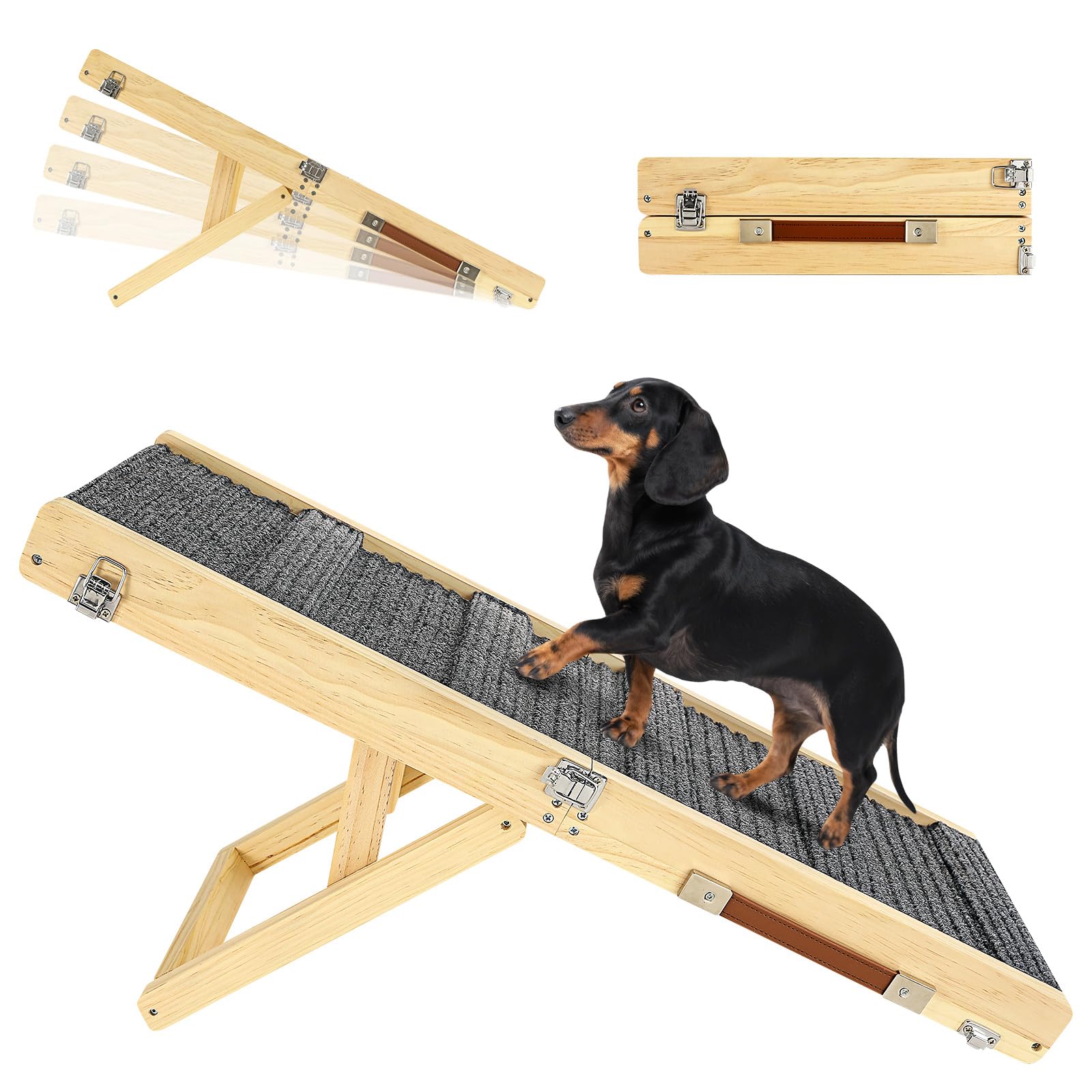 2026 Upgraded Dog Ramp for Couch, Foldable Small Dog Ramp for Sofa, 4 Adjustable Height from 13 to 21, Portable Stable Pet Ste