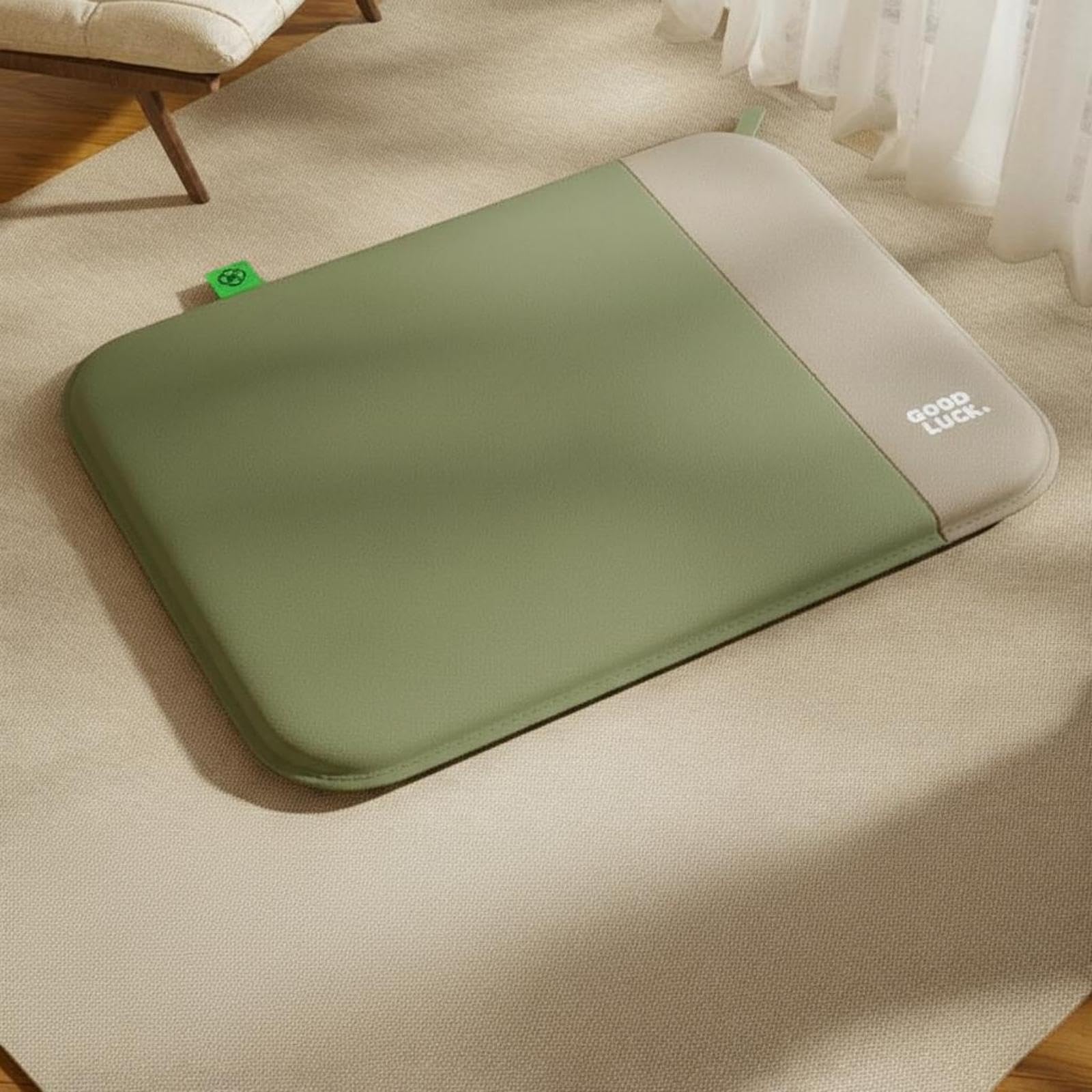 HEAVENGLOW Orthopedic Dog Bed Waterproof PU Leather Removable Cover Suitable for Average and Small Animals Dark Green 90 * 65cm