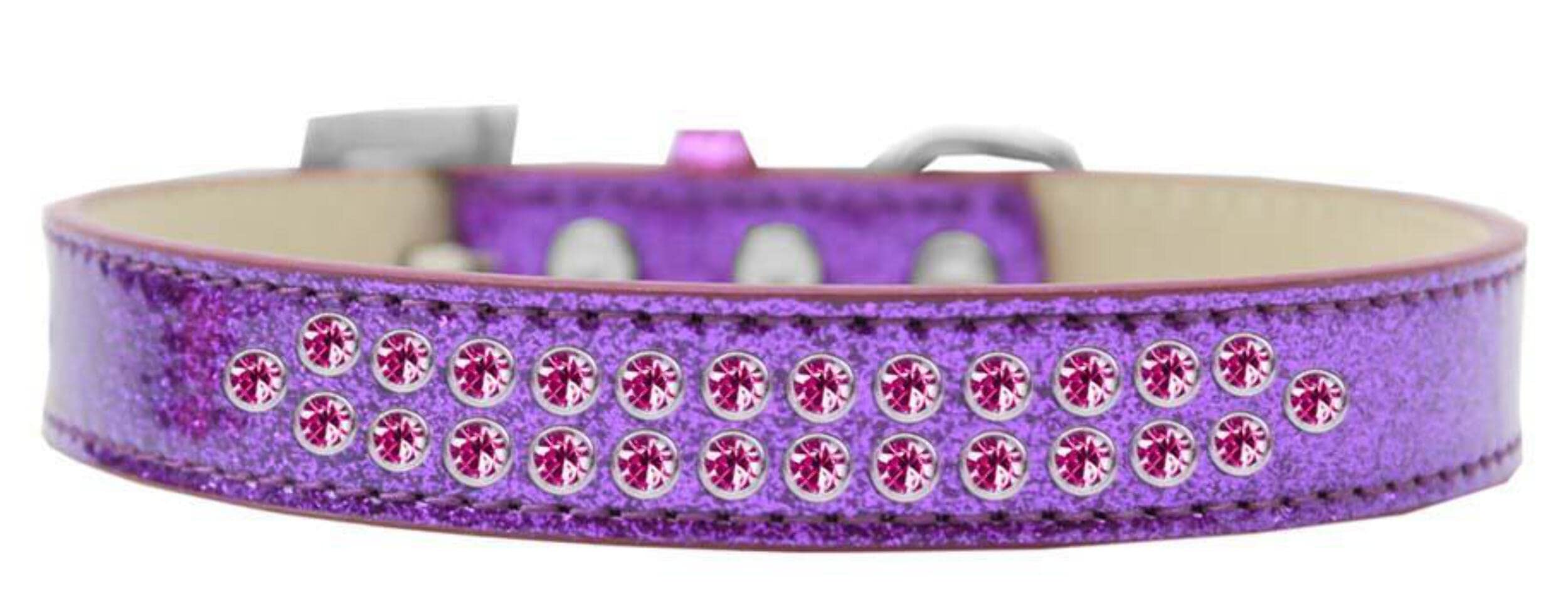Mirage Pet Products Two Row Bright Pink Crystal Light Pink Dog Collar, Size 20