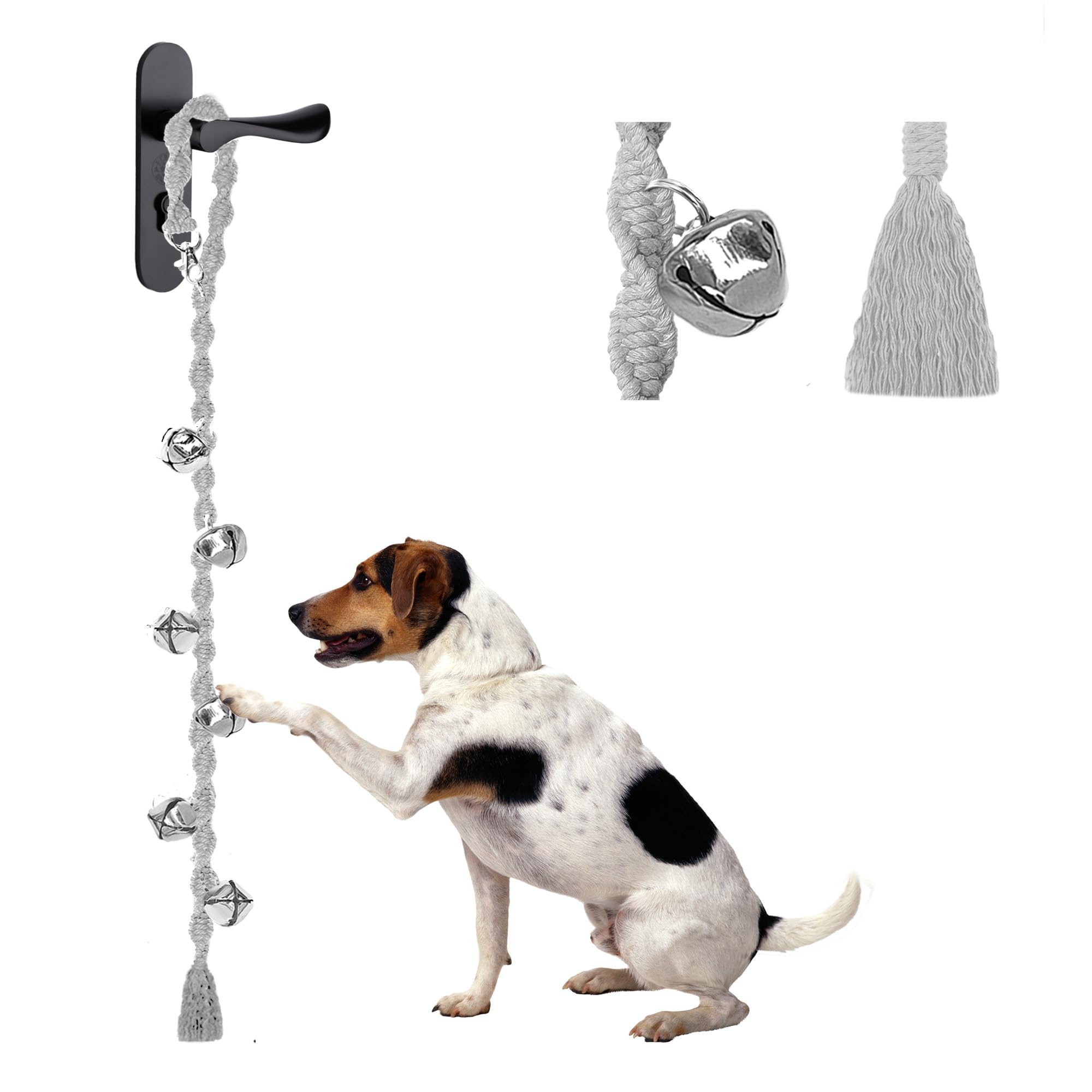 Ginidear Dog Doorbells For Potty Training, Handmade Hanging Dog Bell For Door Knob For Puppies To Ring To Go Outside, Macrame Dog Doorbell Gift. Lightgrey