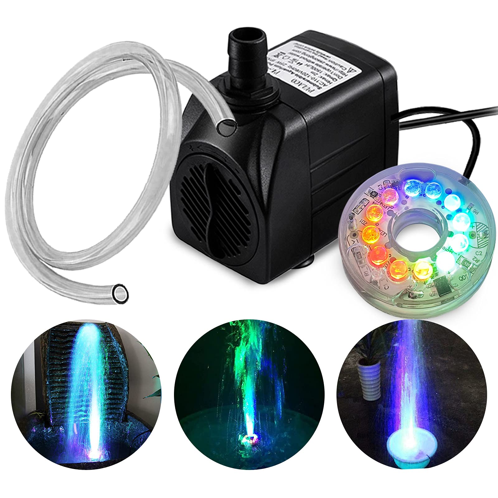 Pulaco 10Watt 160Gph Submersible Fountain Pump Wiht Led Light For Water Feature, Outdoor Pond, Aquarium Fish Tanks, Home D?Cor F