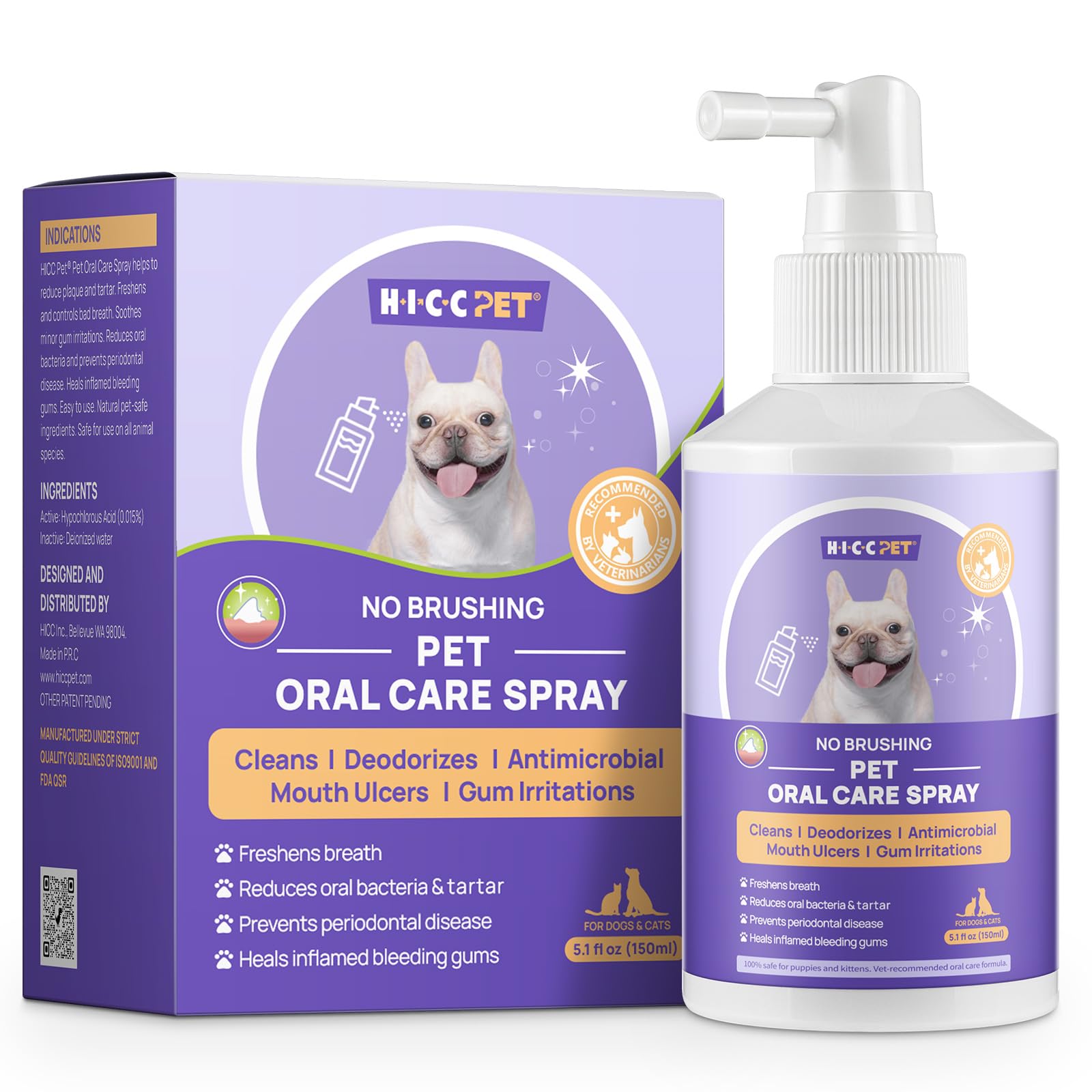 HICC PET Oral Care Spray for Dogs and Cats, Pet Breath Dental Care Spray, Dog Gingivitis Treatment, Fight Bad Breath Caused by P