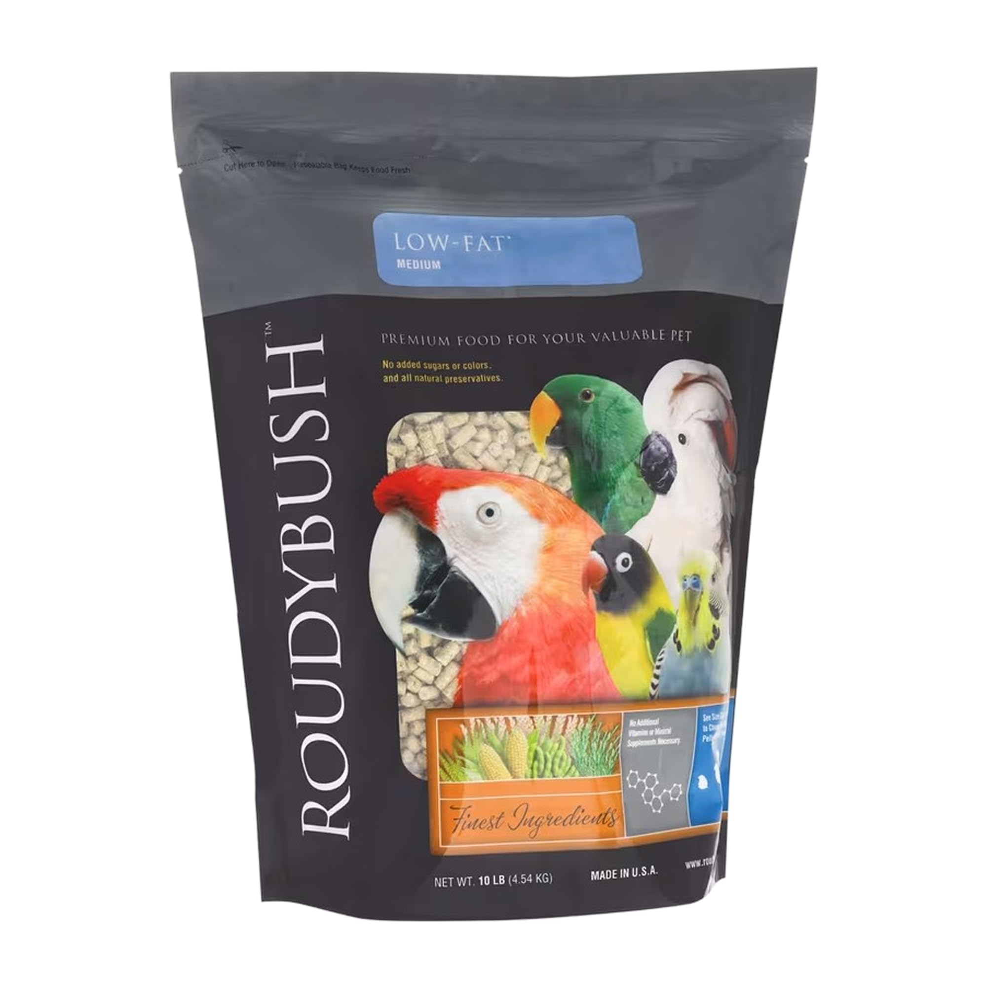 RoudyBush Low Fat Food for Adult Birds & Chicks, Daily Food for Birds, Pellets Made with Corn, Wheat & Soy, Low Fat Pellets for 