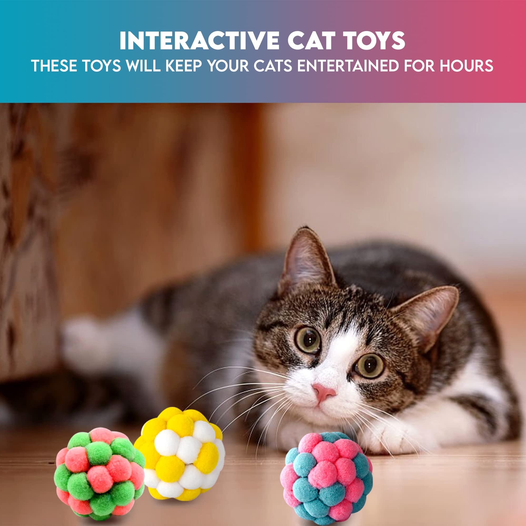 Paw Paw Babe Cat Balls & Catnip Toys Set - Cartoon Fuzzy Balls, Soft & Lightweight - Kittens Chewing, Kicker Toys - Cat Toys For Indoor Cats - Kitten & Cat Accessories - Pack Of 9