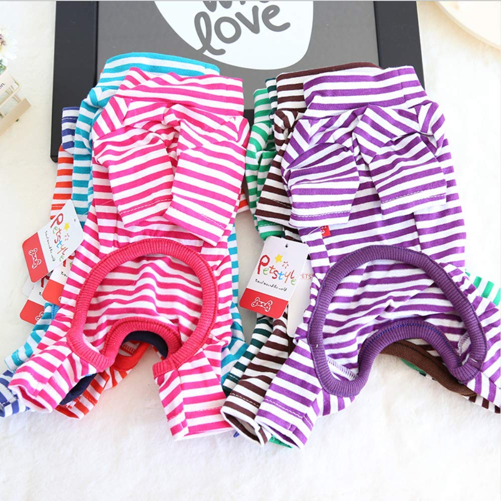 Hdwk&Hped Soft Cotton Dog Pajamas For All Seasons, Striped Pet Bottoming Jumpsuit For Small Dog Cat Puppy (#3, Striped Style - 2