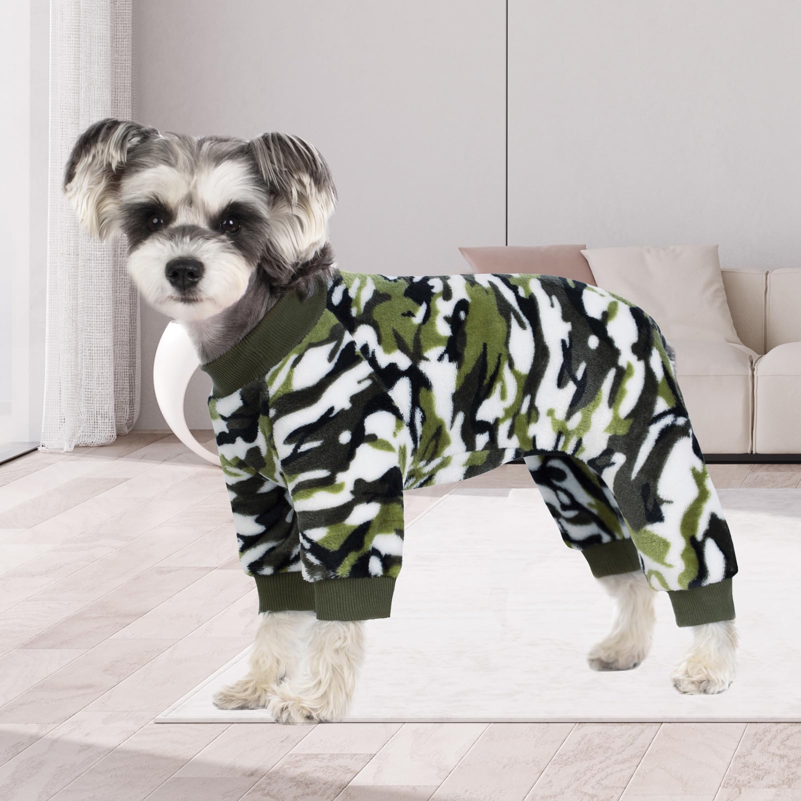 Camo Dog Winter Onesie - Warm Velvet Puppy Jumpsuit, Doggies Bodysuit - Girl & Boy Dog Winter Clothes For Chihuahua, Yorkie, Tea