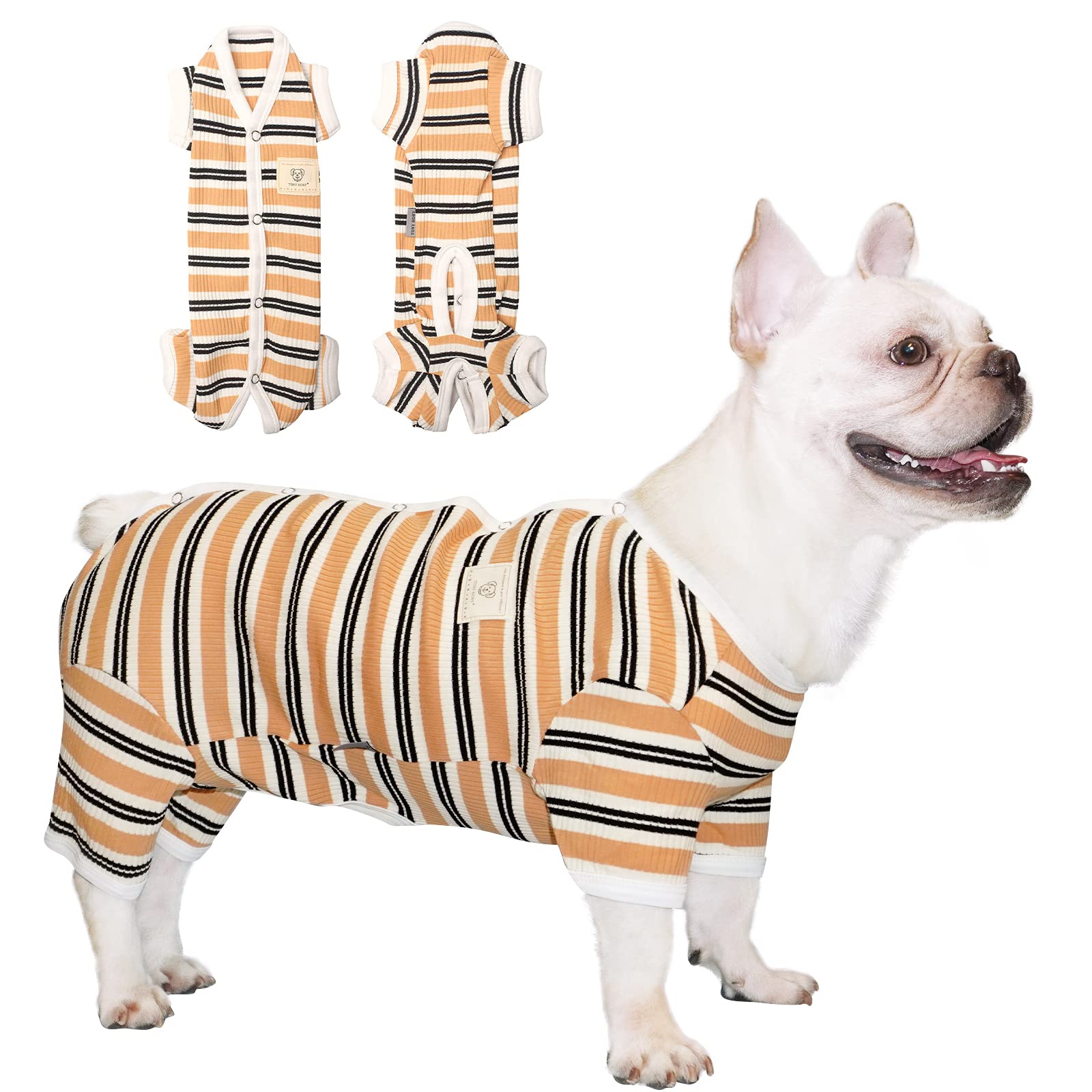Tony Hoby Dog Male 4 Legged Pajamas With Brown Stripe, Jumpsuit For Small Medium Dogs (Brown, Boy, Xs)