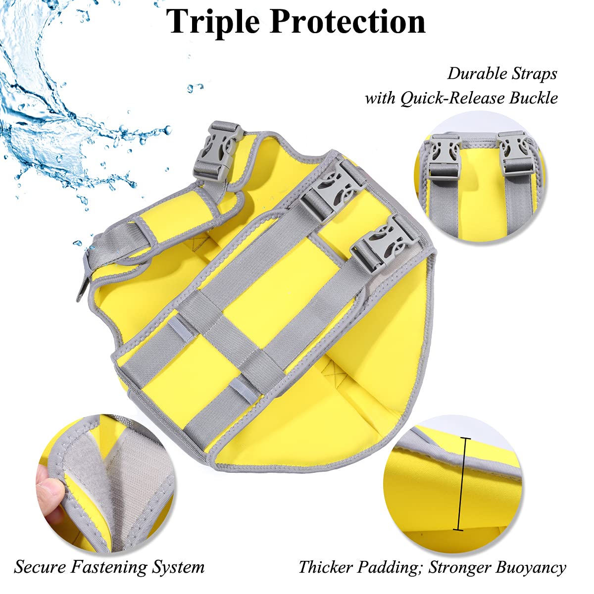Vivaglory Neoprene Dog Life Jacket Dog Flotation Vest For Boating Hunting & Swimming, Lightweight With Leash Ring, S, Yellow