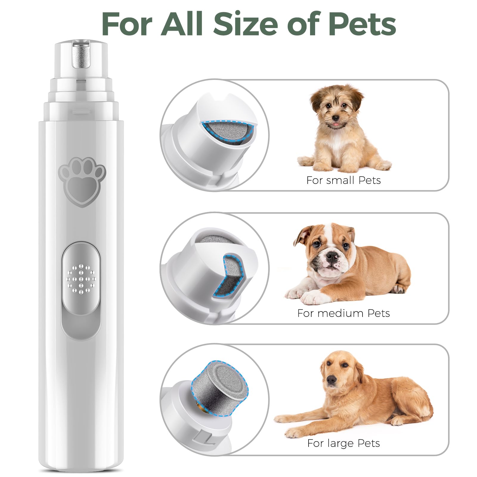 VIWIK Dog Nail Grinder - 2-Speed Rechargeable Trimmer for All Dog Sizes - Quiet Electric Grooming Tool - White