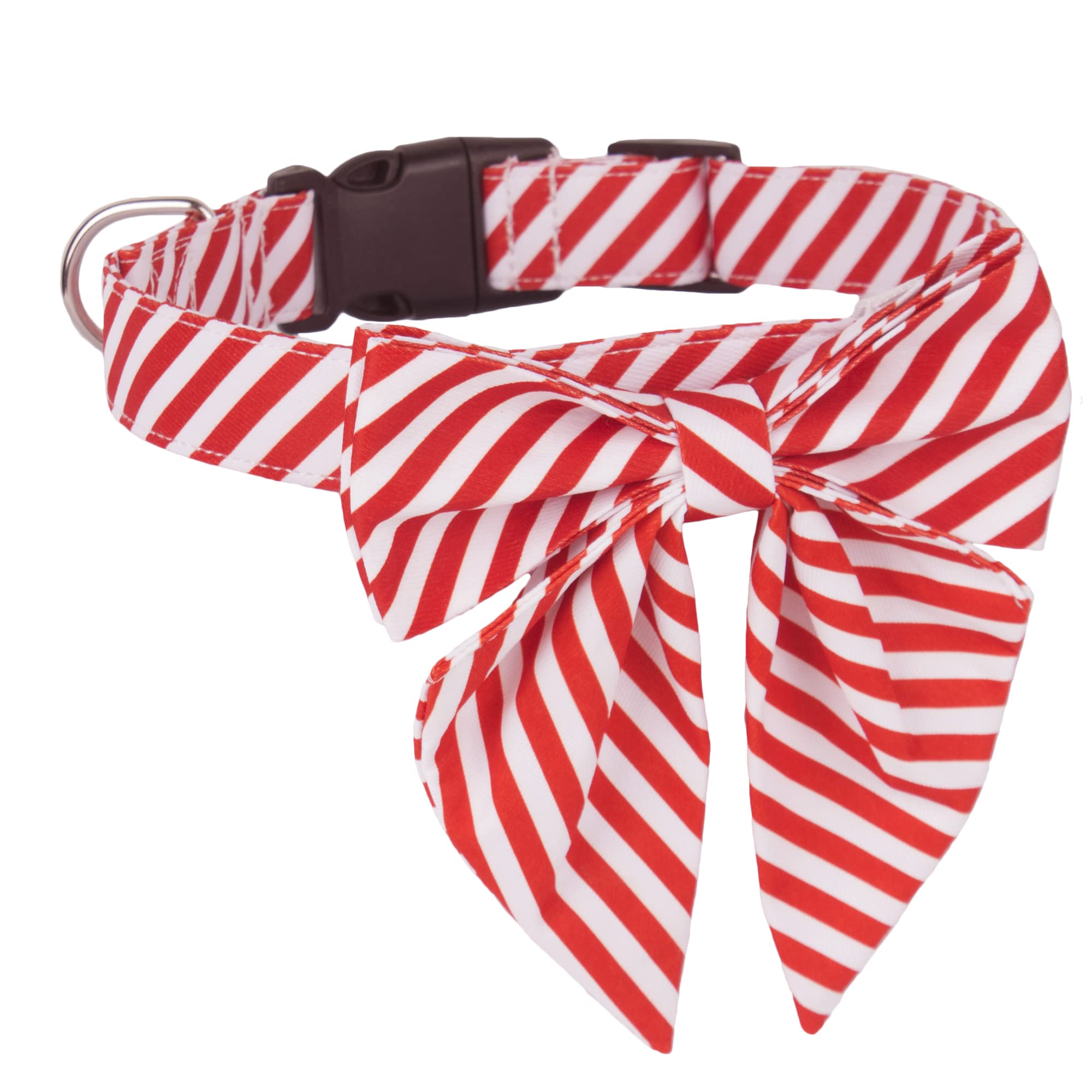 Adoggygo Christmas Dog Collar With Bow, Adjustable Cotton Stripe Bowtie Dog Christmas Collars For Small Medium Large Dogs Pets (Medium, Red & White)