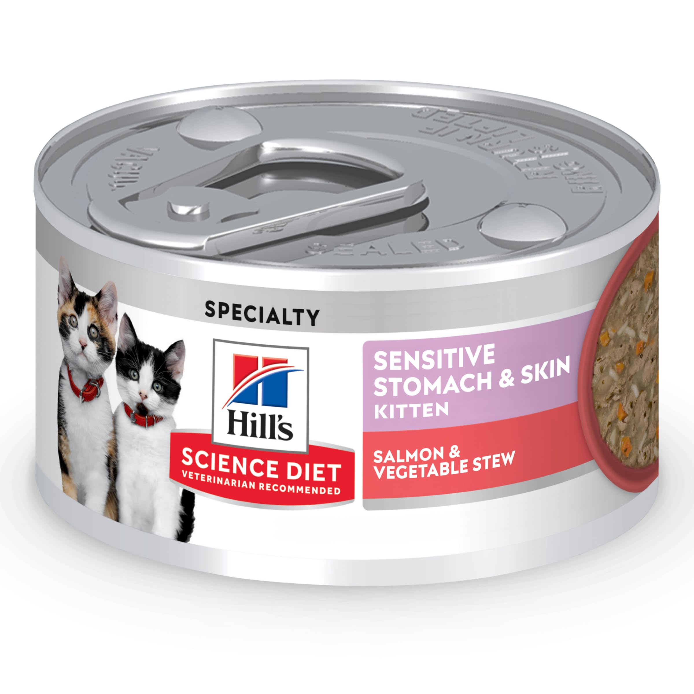 Hills Science Diet Sensitive Stomach & Skin, Kitten, Stomach & Skin Sensitivity Support, Wet Cat Food, Salmon & Vegetables Stew