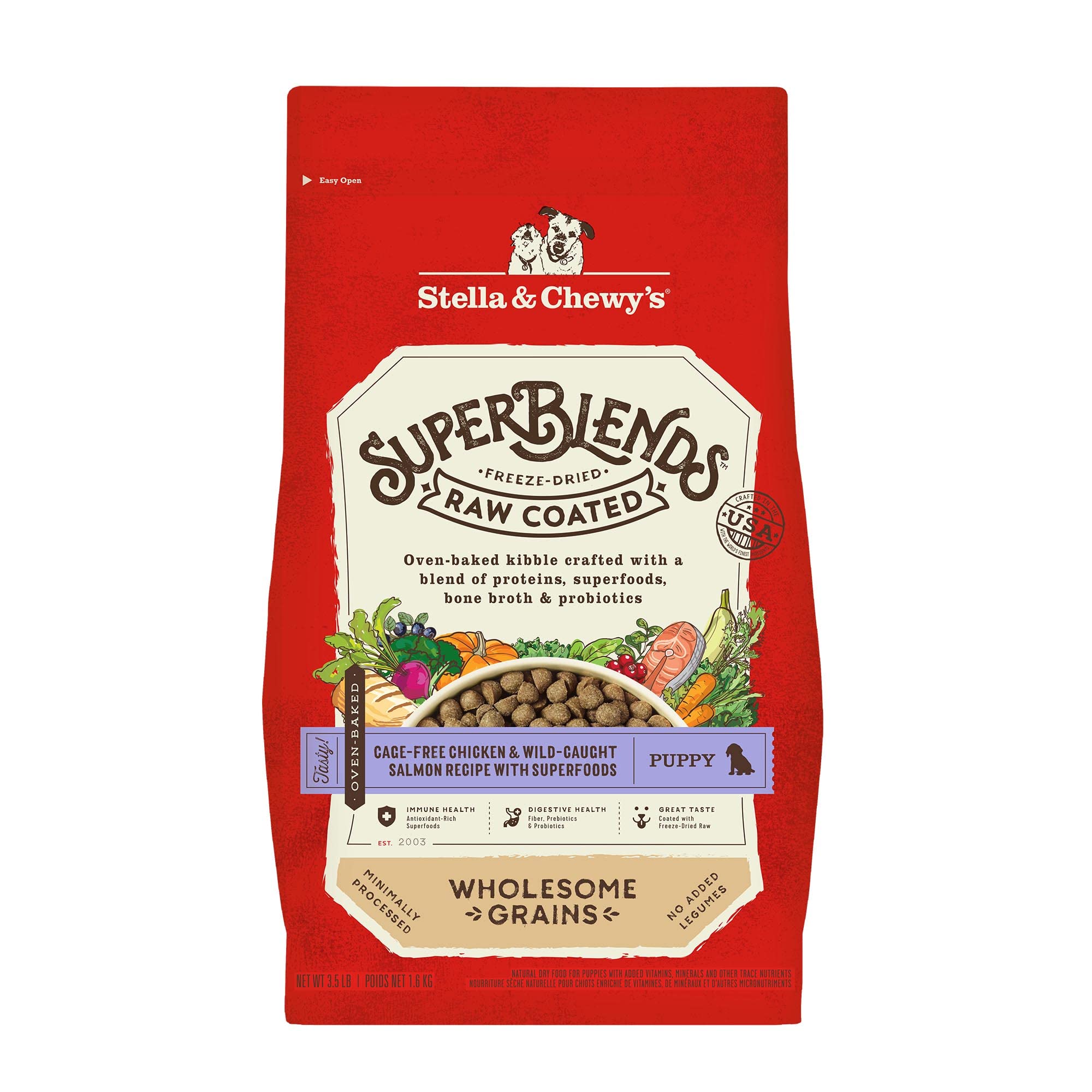 Stella & Chewys SuperBlends Raw Coated Wholesome Grains Puppy Cage-Free Chicken & Wild-Caught Salmon Recipe with Superfoods, 3.