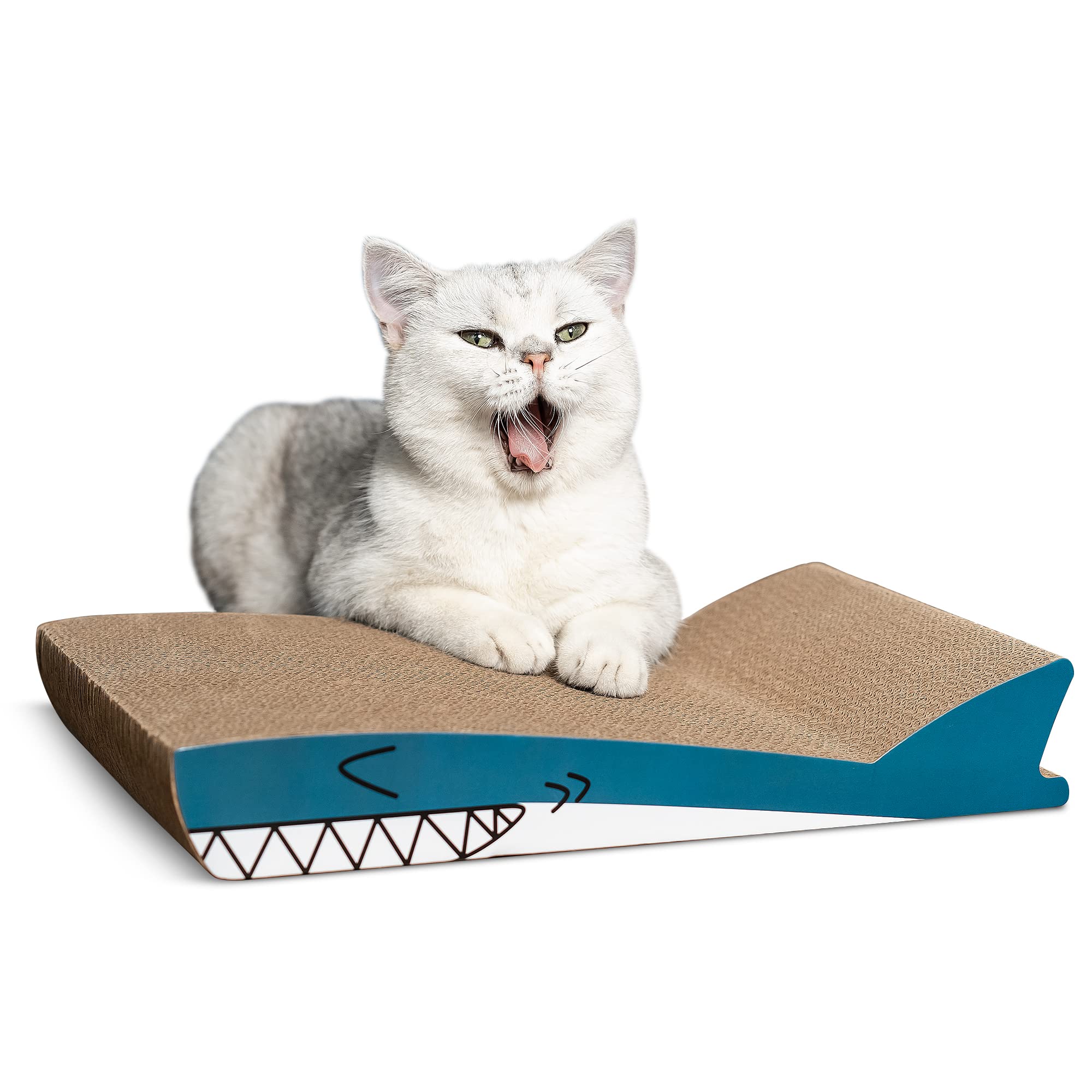 Conlun Cat Scratcher Cardboard Cat Scratch Pad With Premium Scratch Textures Design Durable Cat Scratching Pad Reversible Shark 15.7L X 9W X 2.6H