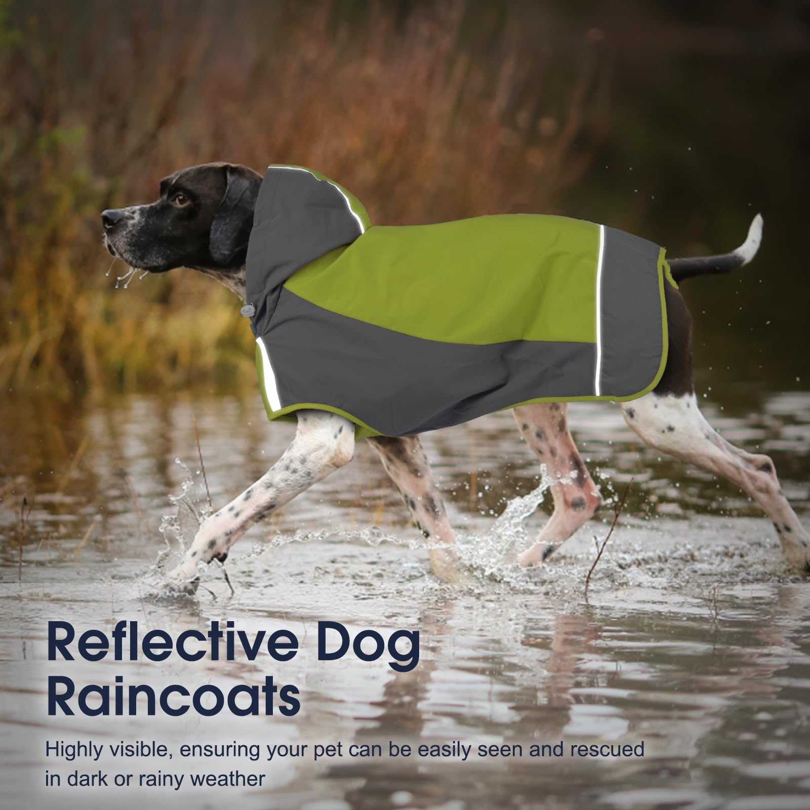 Iecoii Dog Raincoat, Waterproof & Windproof Dog Rain Jacket With Reflective Strips For Rainy Walks,Pet Rain Poncho With Hood,Qui