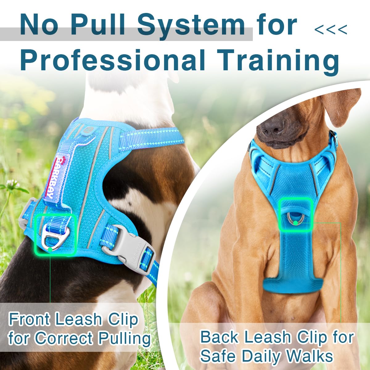 BARKBAY No Pull Dog Harness - Heavy Duty, Reflective, Large (Chest: 24.5-32.5"), Blue, with ID Tag Pocket