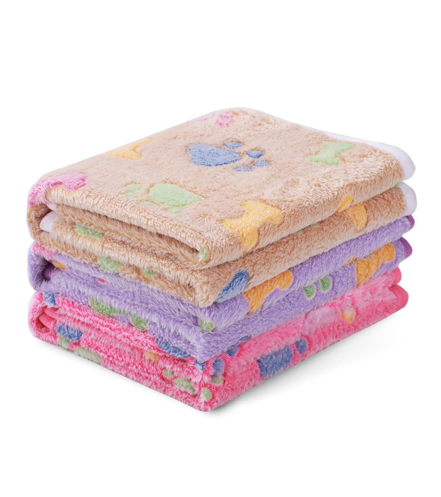 1 Pack 3 Blankets Super Soft Fluffy Cute Bone Pattern Pet Blanket Flannel Throw For Dog Puppy Cat Pink/Brown/Purple Large