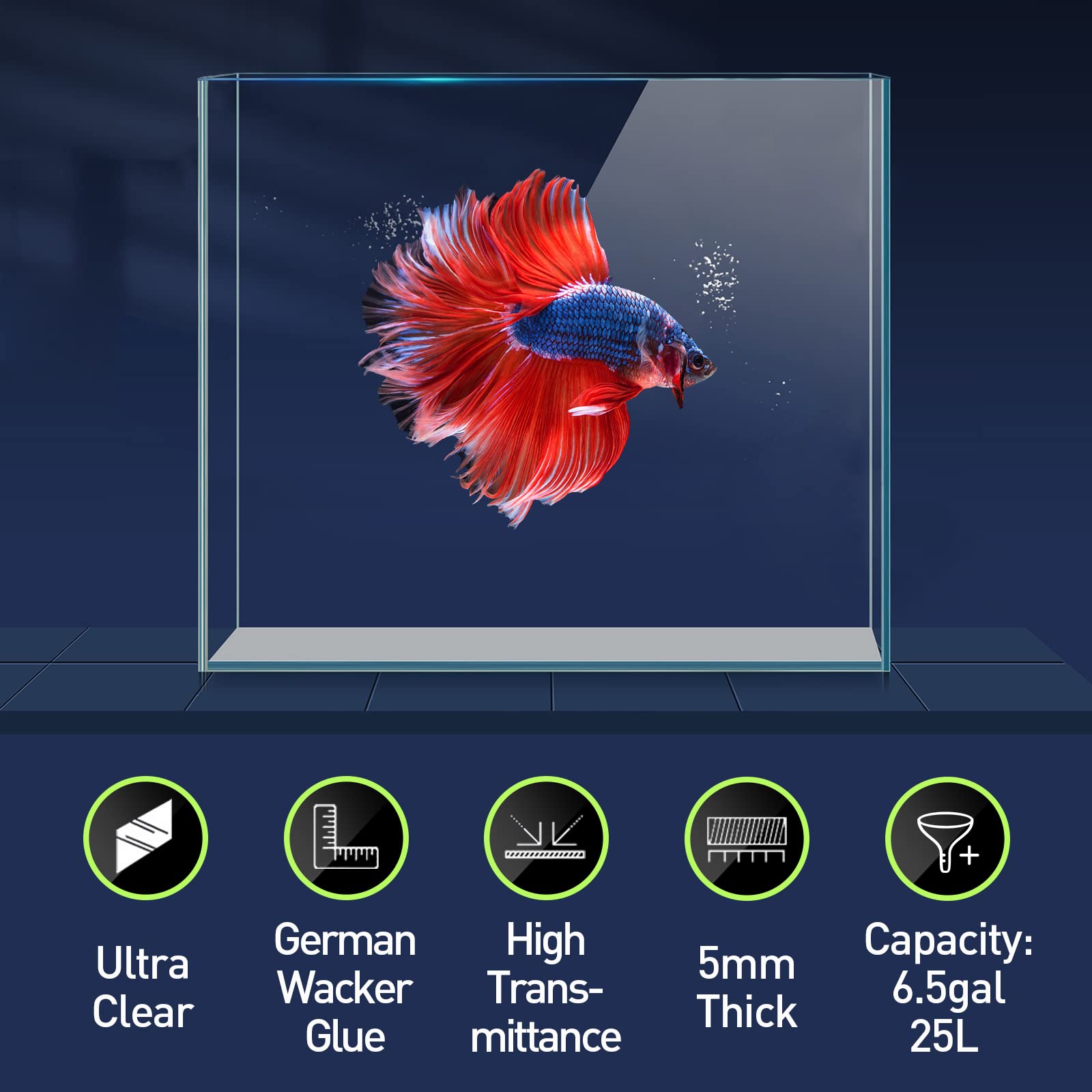 Laqual 6.5 Gallon Ultra Clear Glass Fish Tank, Rimless Low Iron Aquarium For Betta/Nano/Goldfish/Snail/Shrimp, Fish Tank & Cover