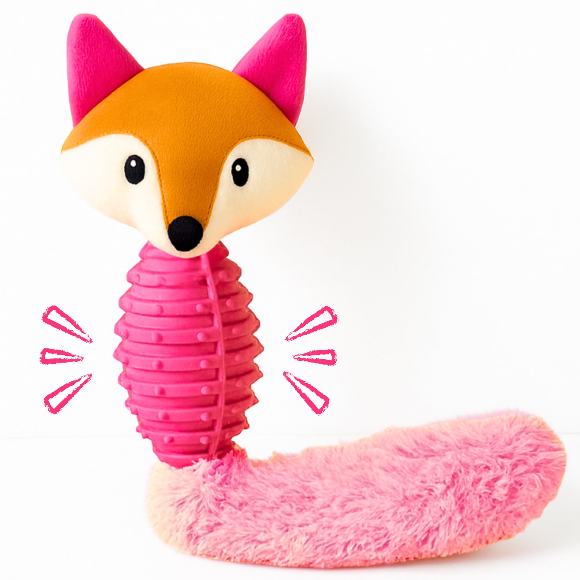 Taily Tails Dog Chew Toy  Squeaky Interactive Animal Plush & Rubber Chew  Durable Plush Dog Toys With TeethCleaning Nubs  Tu