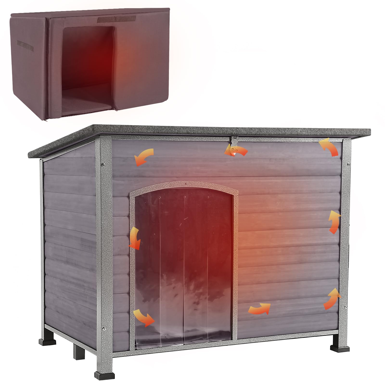 Aivituvin Dog House With Insulated Liner, Outdoor Indoor Weatherproof Dog House For Winter, Suitable For Small & Medium & Large 