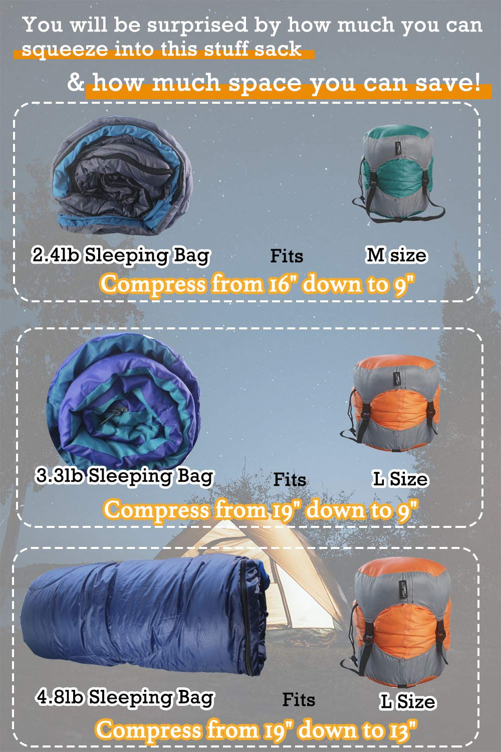Frelaxy Compression Sack, Ultralight Sleeping Bag Stuff Sack Compression Stuff Sack - Space Saving Gear For Camping, Hiking, Bac