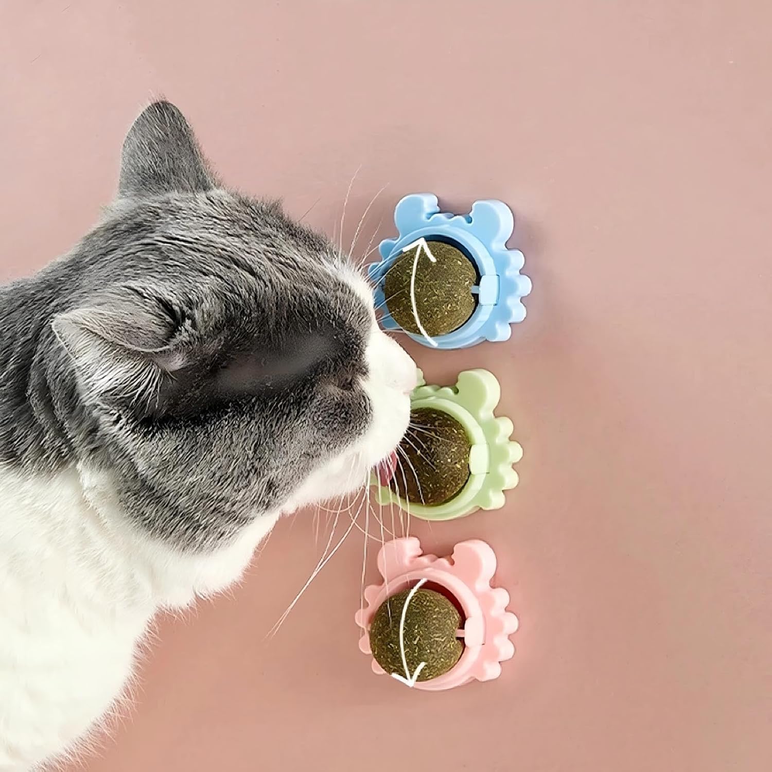 Akshify 1 Pcs Catnip Wall Toy For Cats Rotating Natural Mint Ball Wall Mounted Teeth Cleaning Chew Lick Interactive Stress Relie