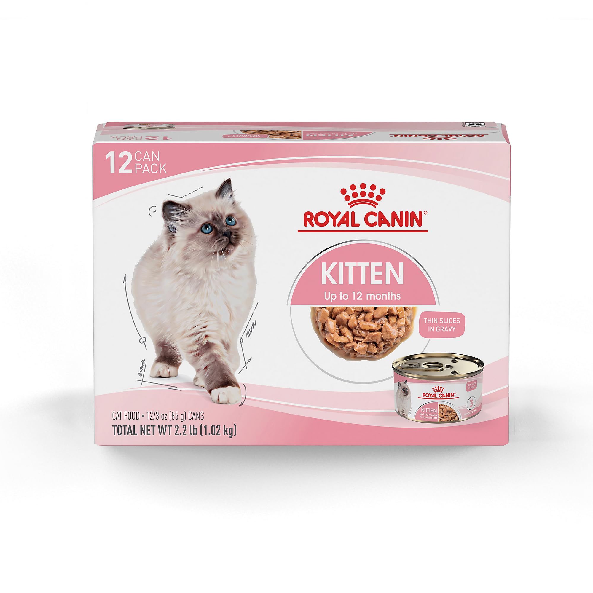 Royal Canin Feline Health Nutrition Kitten Thin Slices in Gravy Canned Cat Food, 3 oz cans 12-pack