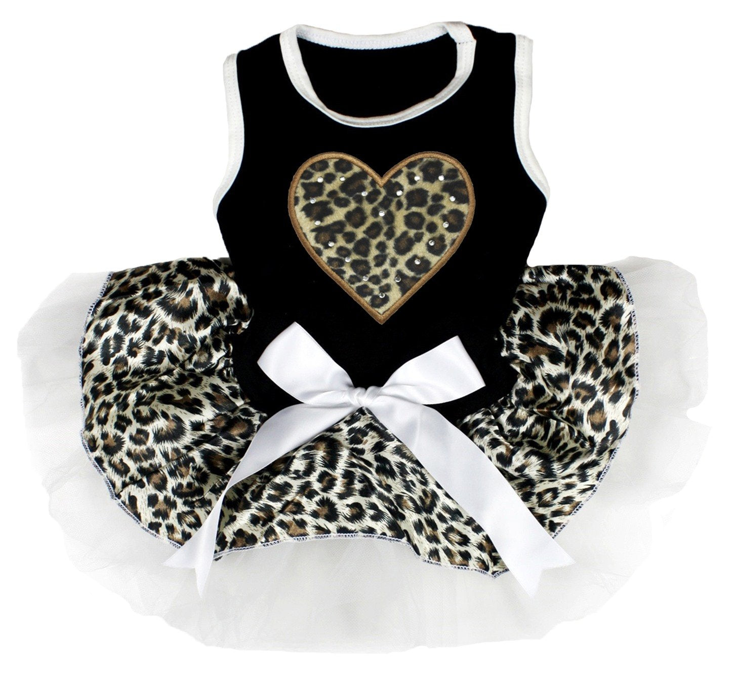 Petitebella Leopard Heart Puppy Dog Dress (Black/White Leopard, Large)