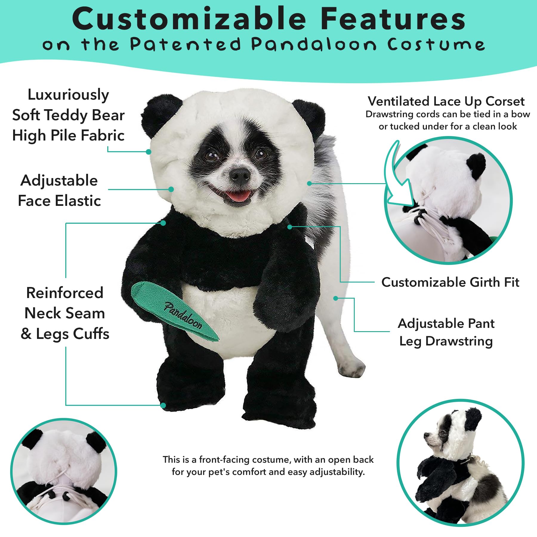 Pandaloon Dog Halloween Costume - As Seen On Shark Tank - Patented - Funny Costume With Arms For Small And Medium Dogs And Cats (Panda, Size 2(15-16 In Height At Top Of Head,Girth<16 In))