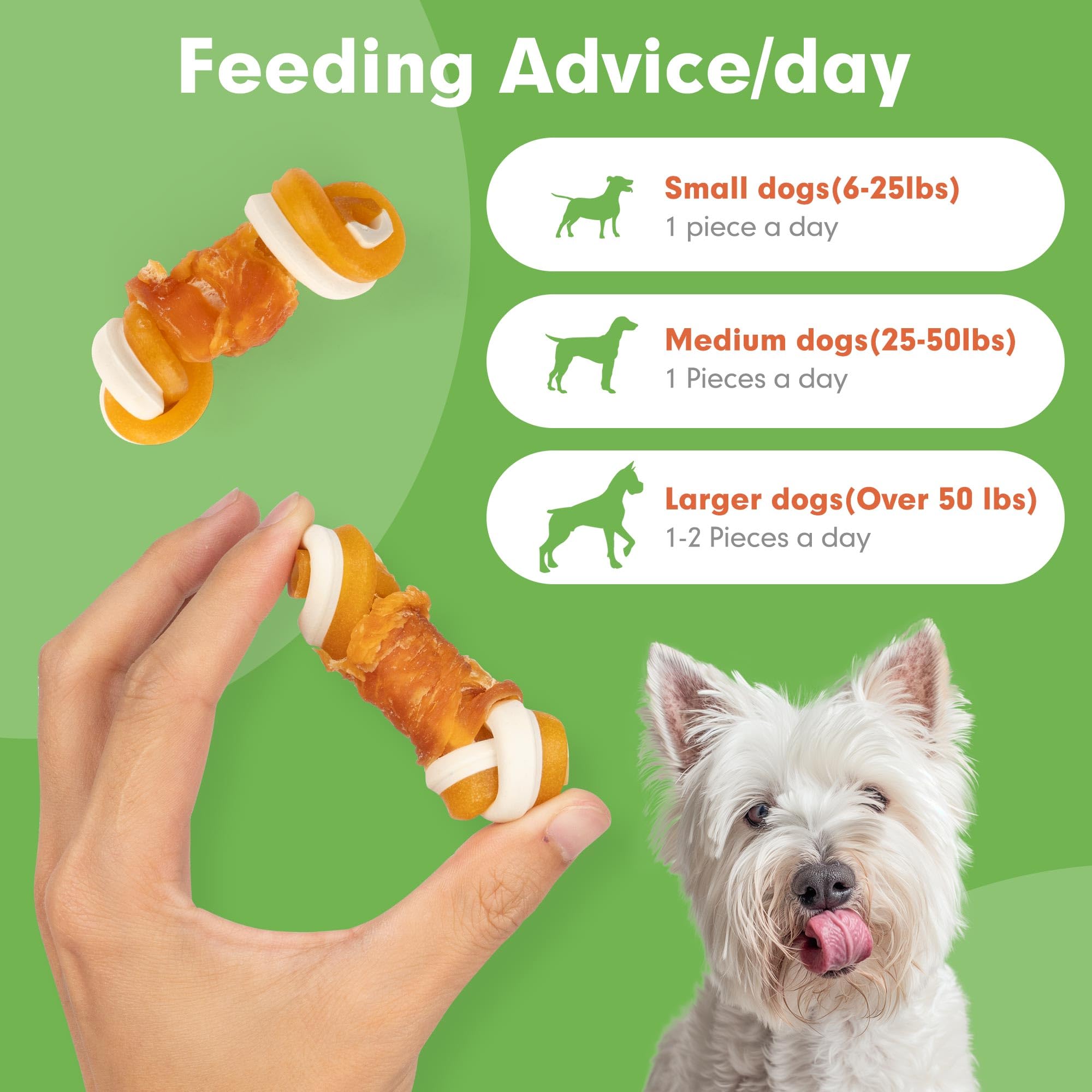 MON2SUN 2.5  Rawhide Free Dog Treats with Mixed Vegetables, Chicken Wrapped Mini Knot Bones for Small Dogs, Healthy Snacks for B