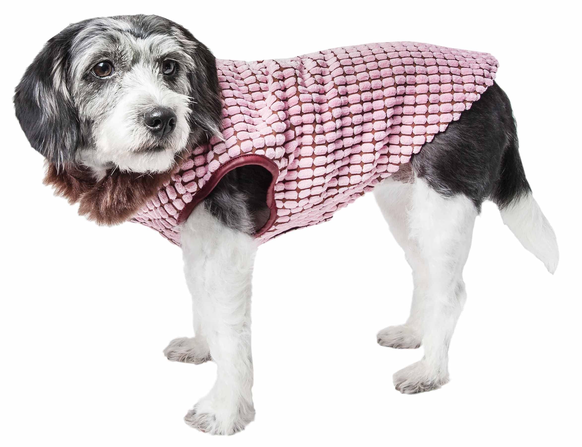 Pet Life  Luxe Beautifur Elegant Box Patterned Mink Fur Dog Coat - Pet Dog Jacket with Easy Hook-and-Loop Belly enclosures - W