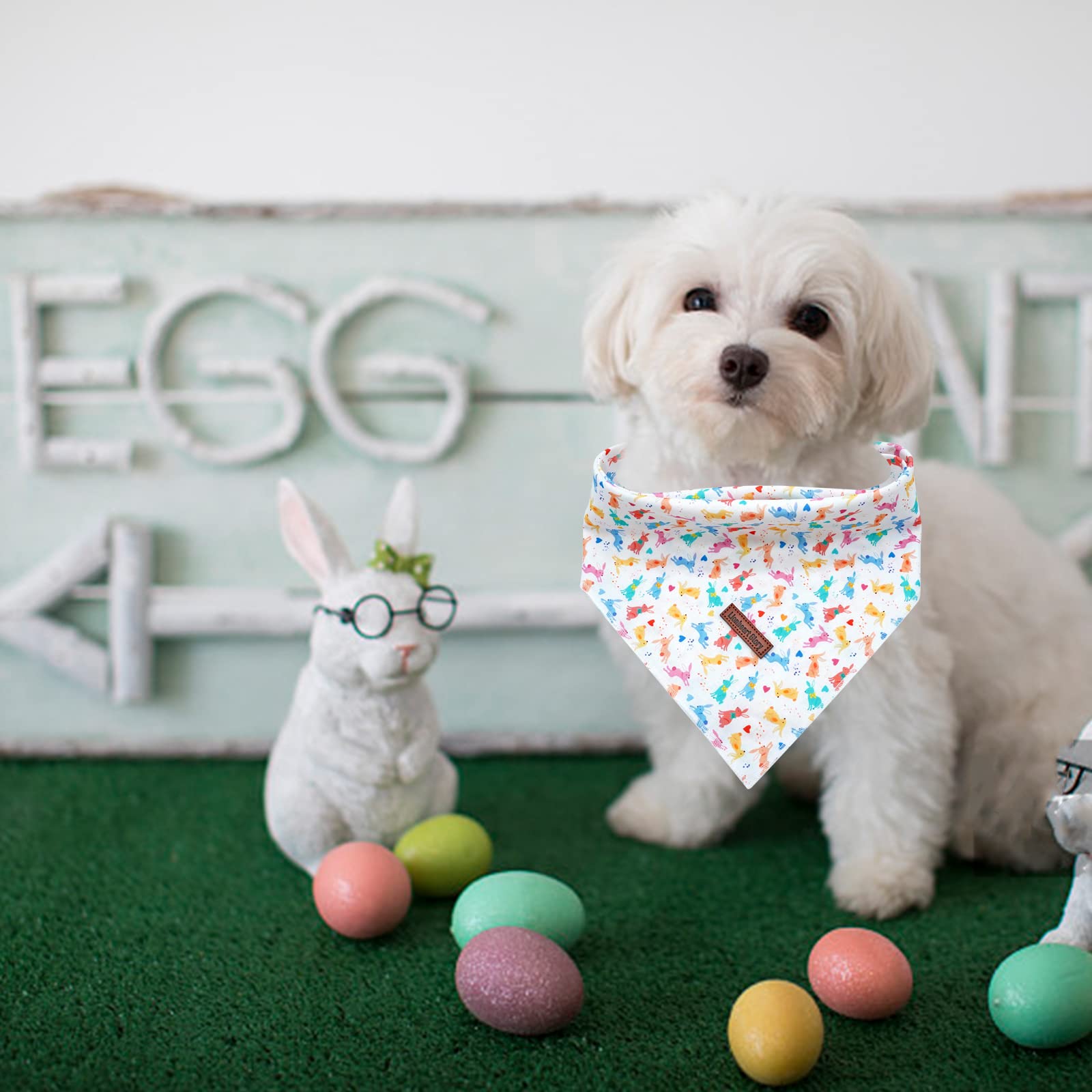 Lionheart Easter Dog Bandana - Washable Soft Scarf, Square Adjustable Bandanas For Small Dogs And Cats