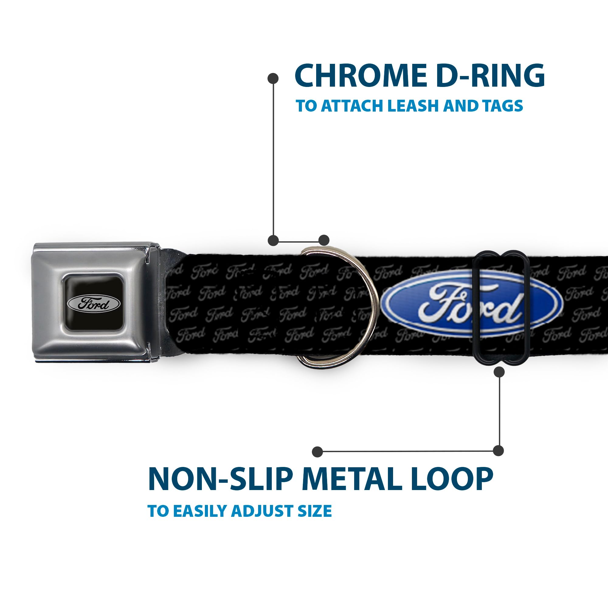 Buckle-Down Seatbelt Buckle Dog Collar - Ford Oval W/Text - 1'' Wide - Fits 9-15'' Neck - Small
