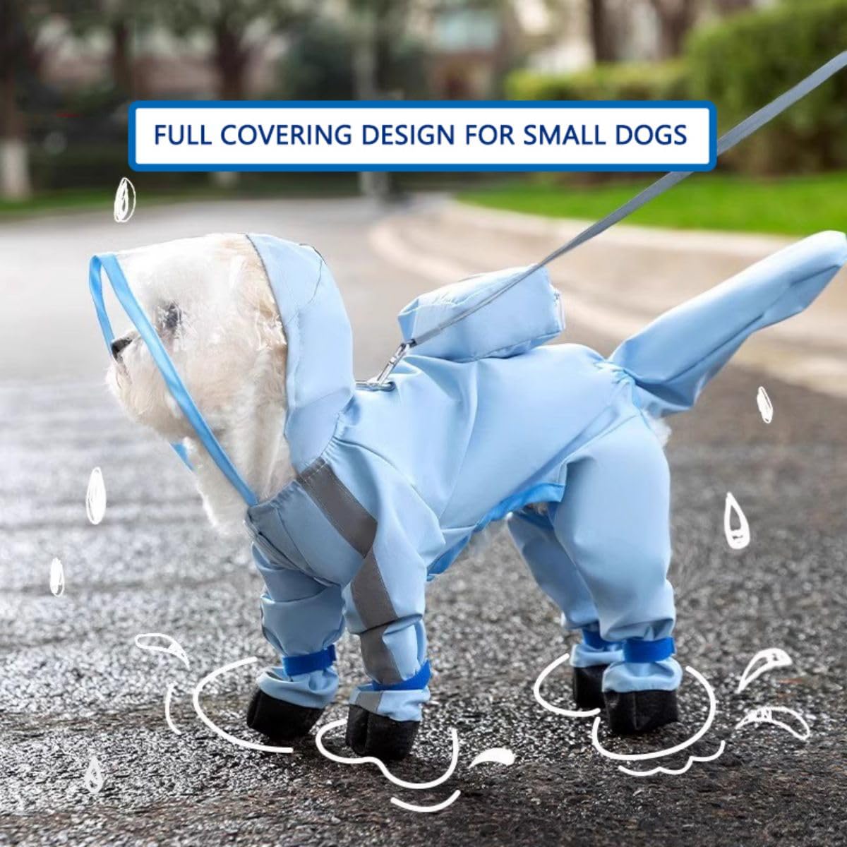 Harikaji Small Dog Raincoat, Tail Protect Feet Cover Waterproof Dog Rain Jacket For Puppy (Blue,Xl)
