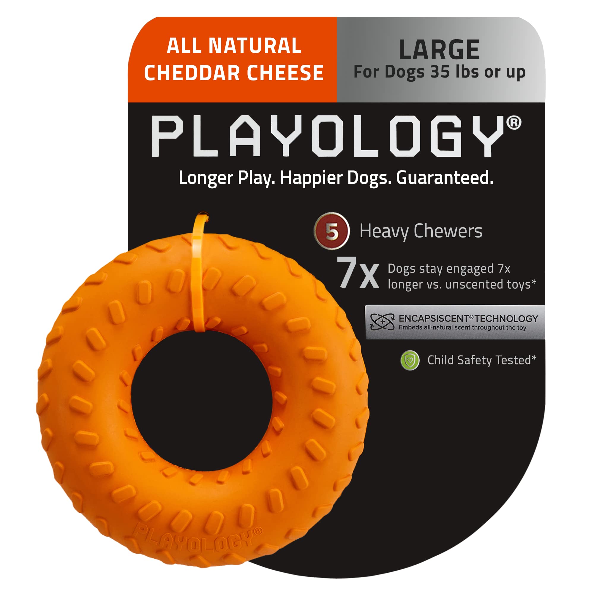 Playology Dual Layer Ring Toy, for Large Dog Breeds (35lbs and Up) - for Heaviest Chewers - Engaging All-Natural Cheddar Cheese 