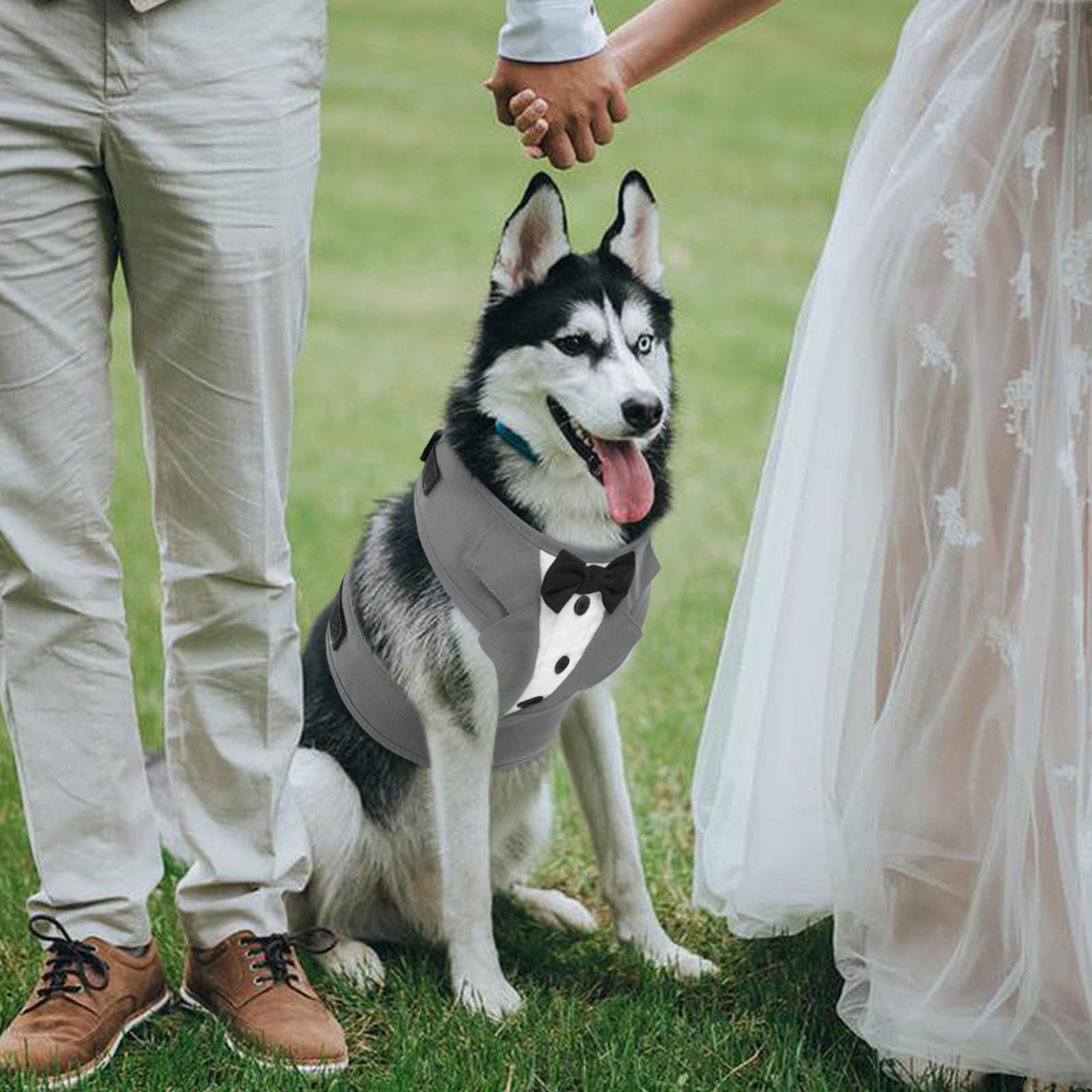 Kuoser Tuxedo Dog Harness, Adjustable No Pull For Small/Medium Dogs, Wedding Suit With Bow Tie Party Costume - Gray