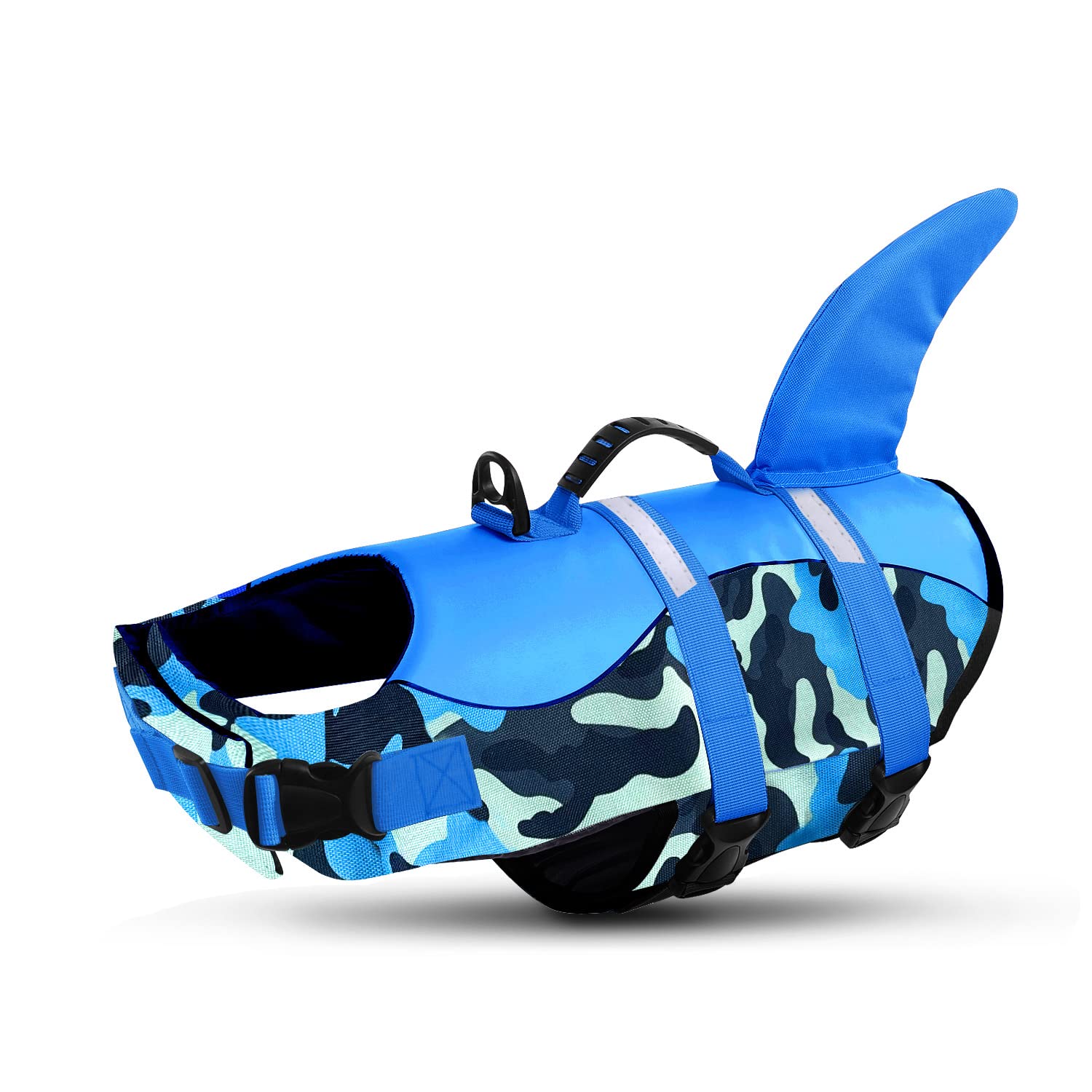 Queenmore Dog Life Jacket Ripstop Dog Shark Safety Vest Adjustable Preserver With High Buoyancy And Durable Rescue Handle For Sm