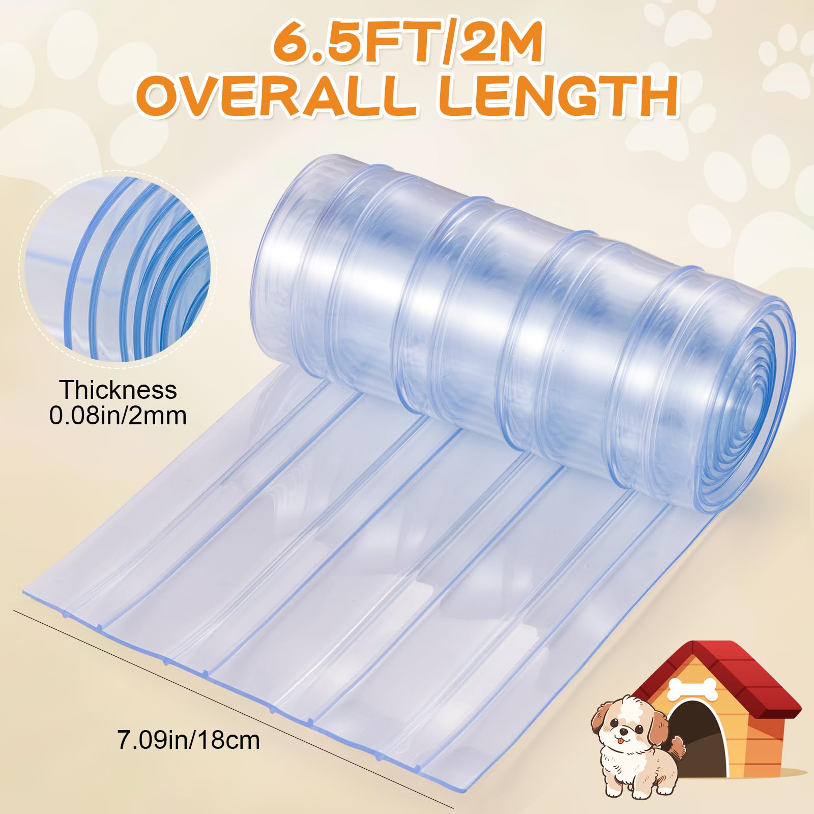 Morikey Dog Door Replacement Flaps, 7.09In X 6.5Ft Doghouse Or Kennel Door Flap, Plastic Vinyl Door Strips, Transparent Dog Hous
