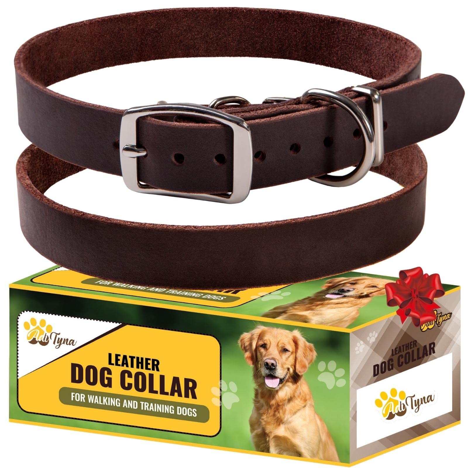 Adityna Leather Dog Collar For Small Dogs - Classic, Soft, Strong, Heavy Duty, Handmade Top-Grain Leather - For Walking, Trainin