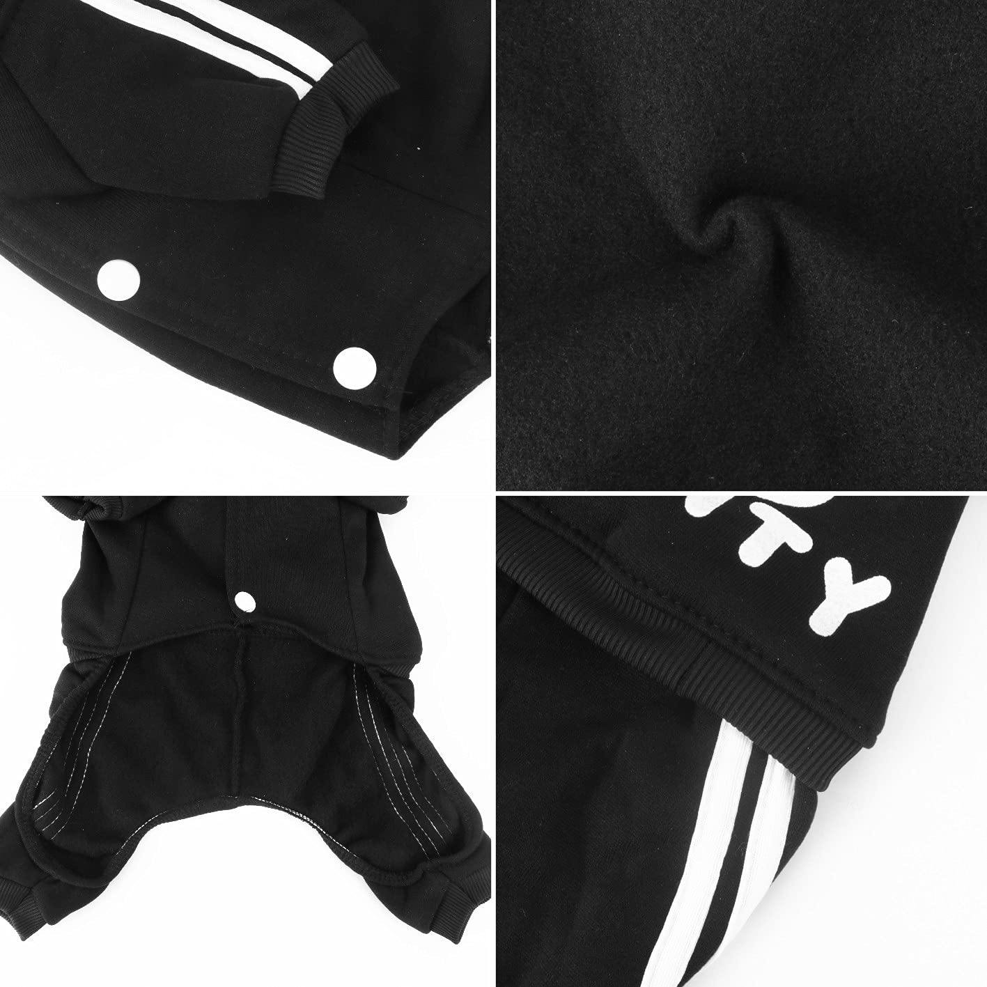 Otunrues Dog Hoodie, Dog Clothes Pullover 4 Legs Dog Jumpsuit Fleece Sweatshirt Security Patterns Dog Outfit Doggie Winter Coat Puppy Hoodied For Small Medium Large Dogs Cats Apparel(Black, Xxs)